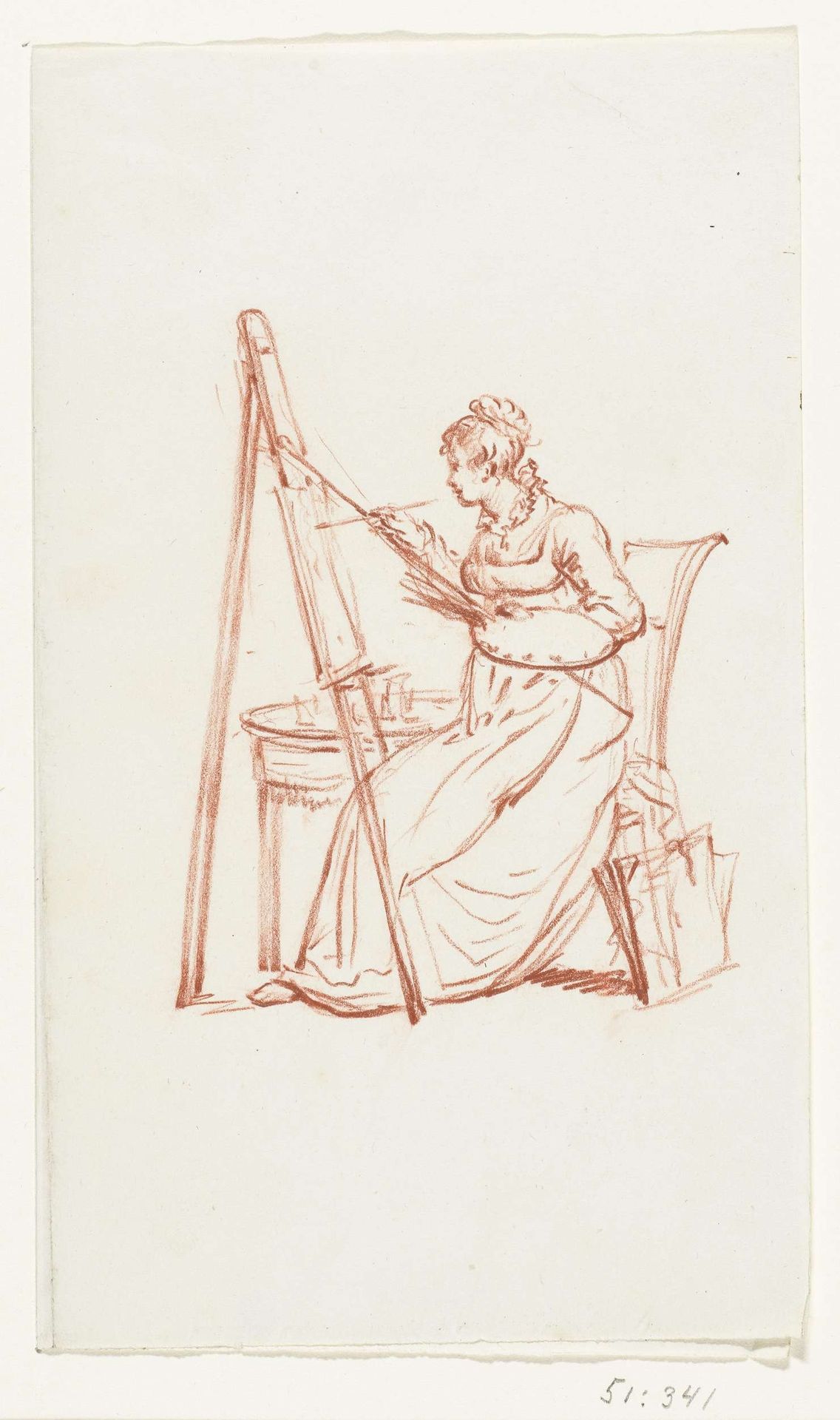 Zittende vrouw, schilderend by Pieter Bartholomeusz. Barbiers