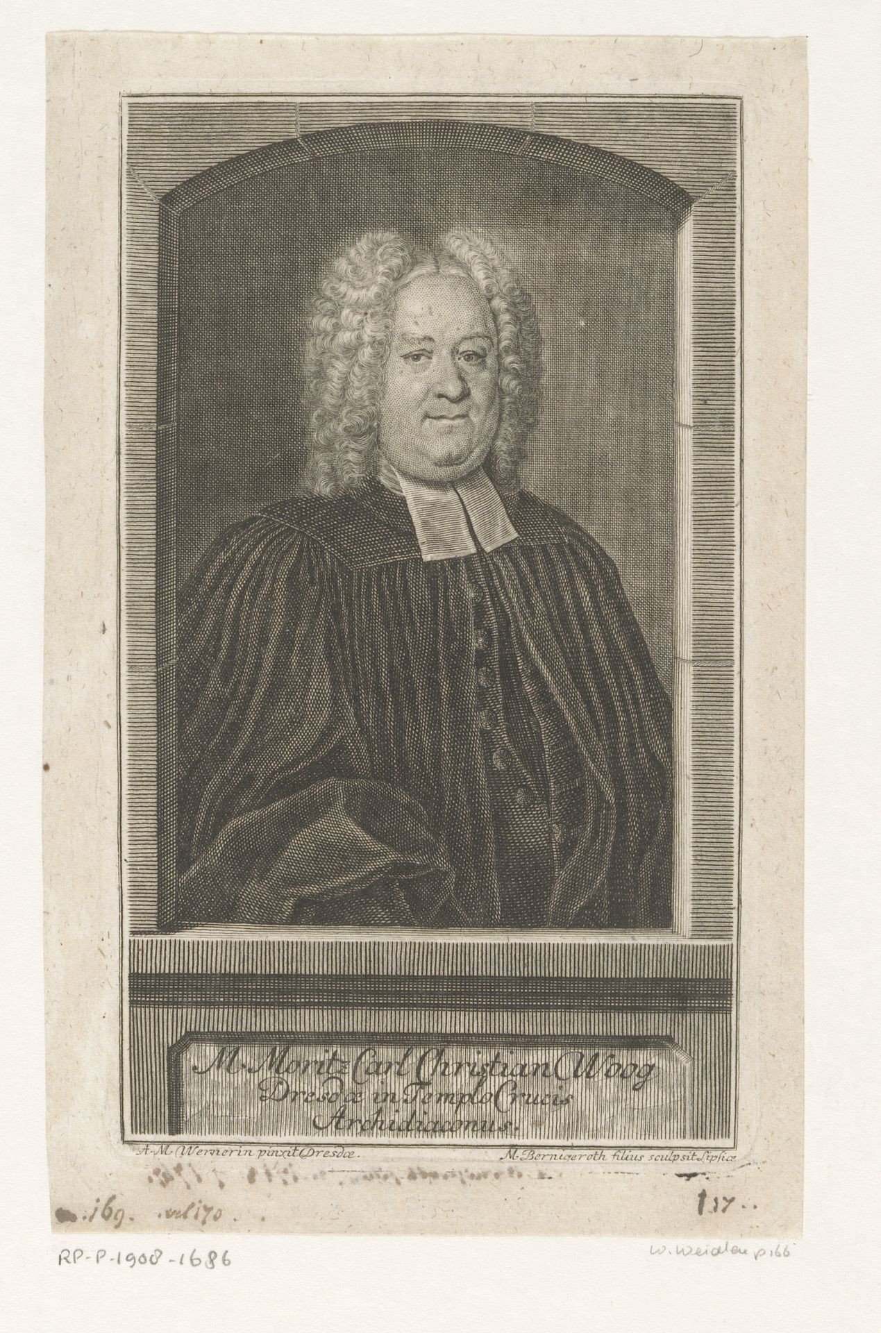 Portret van Moritz Carl Christian Woog by Johann Martin Bernigeroth