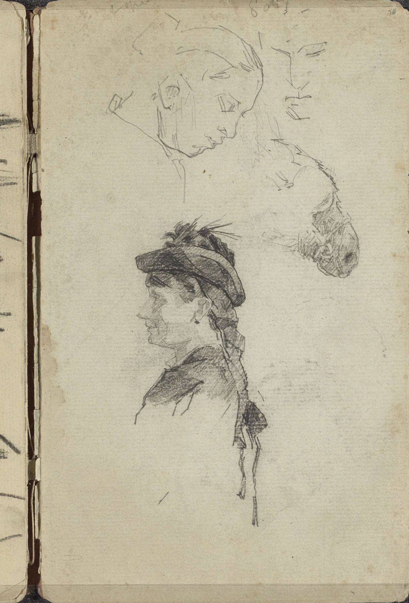 Hoofden en een vrouwenbuste in profiel by George Hendrik Breitner