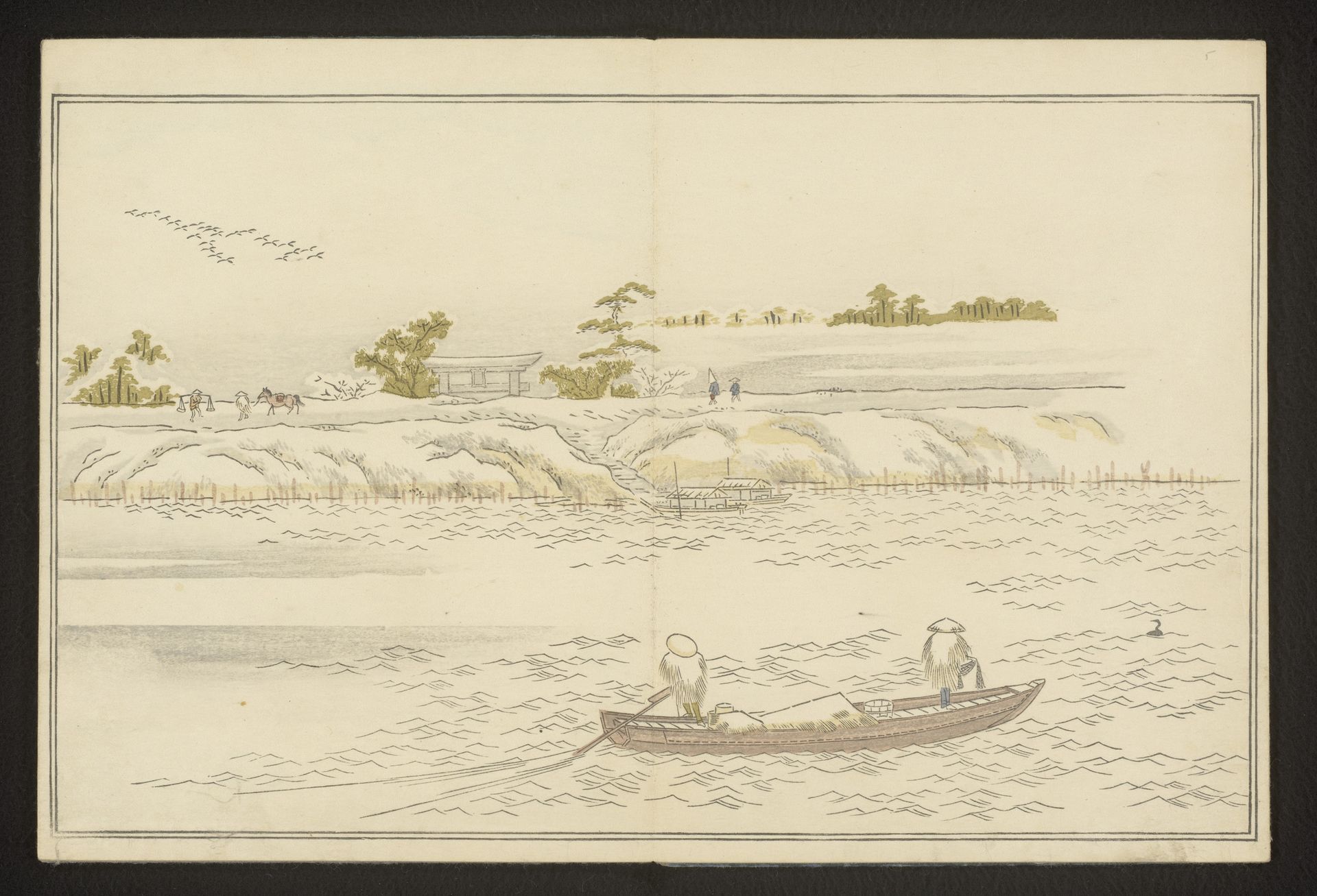 The banks of Sumida river in snow by Kitagawa Utamaro