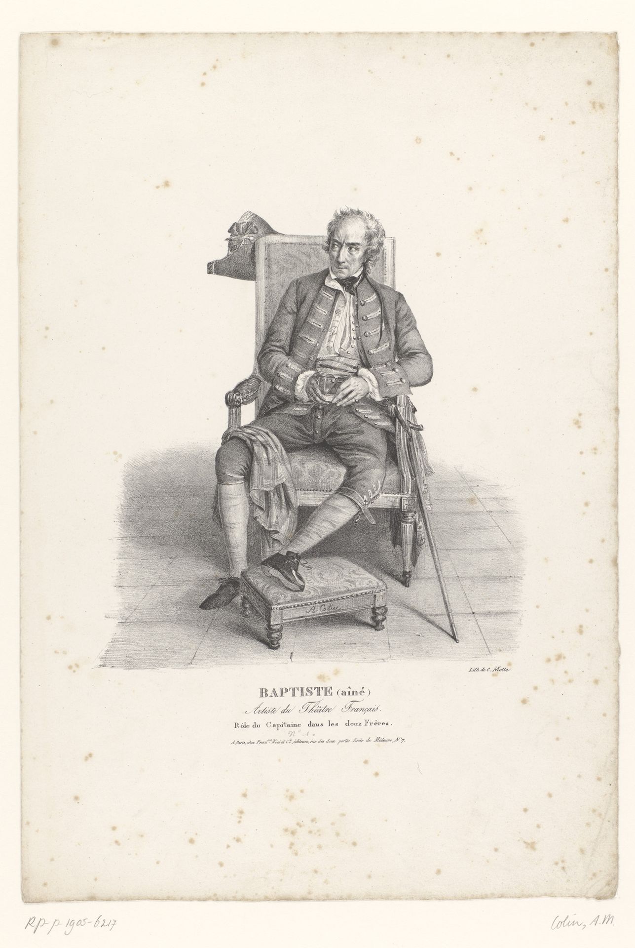Portret van Nicolas Baptiste aîné als Capitaine in de komedie Les Deux Frères by Alexandre-Marie Colin