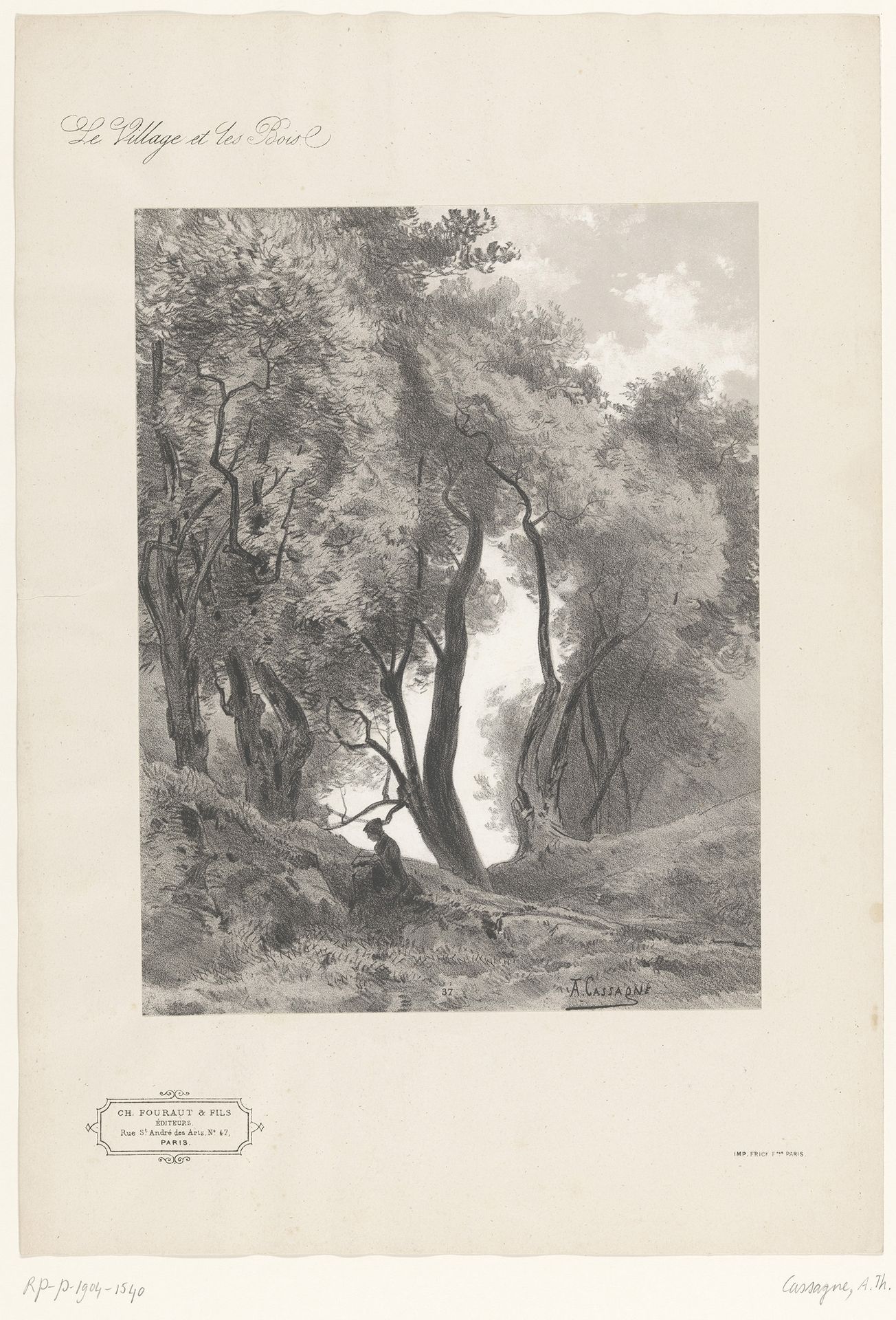 Boslandschap met lezende figuur by Armand Théophile Cassagne