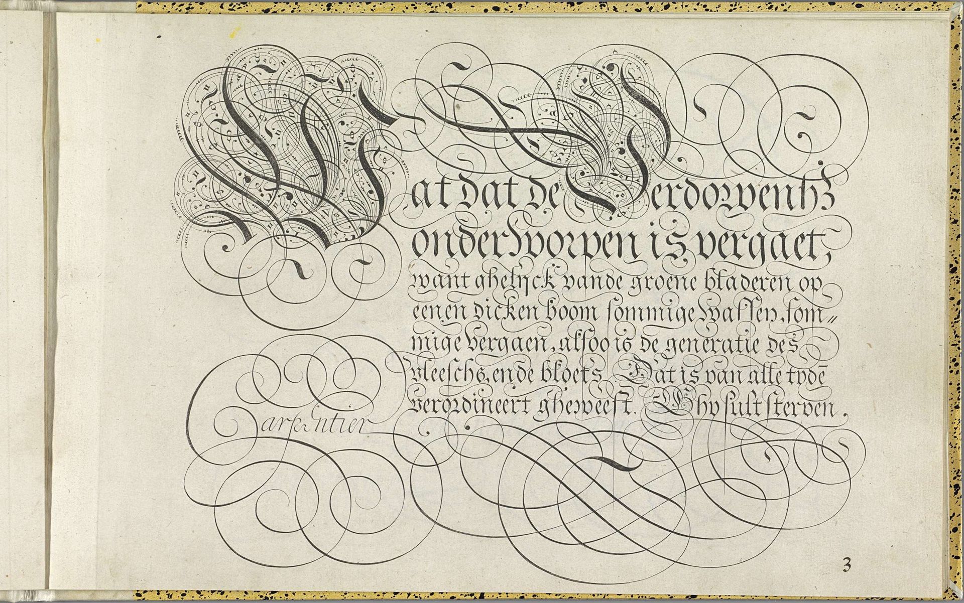 Schrijfvoorbeeld met de tekst: Wat dat de Verdorvenys (...) by Lieven Willemsz. Coppenol