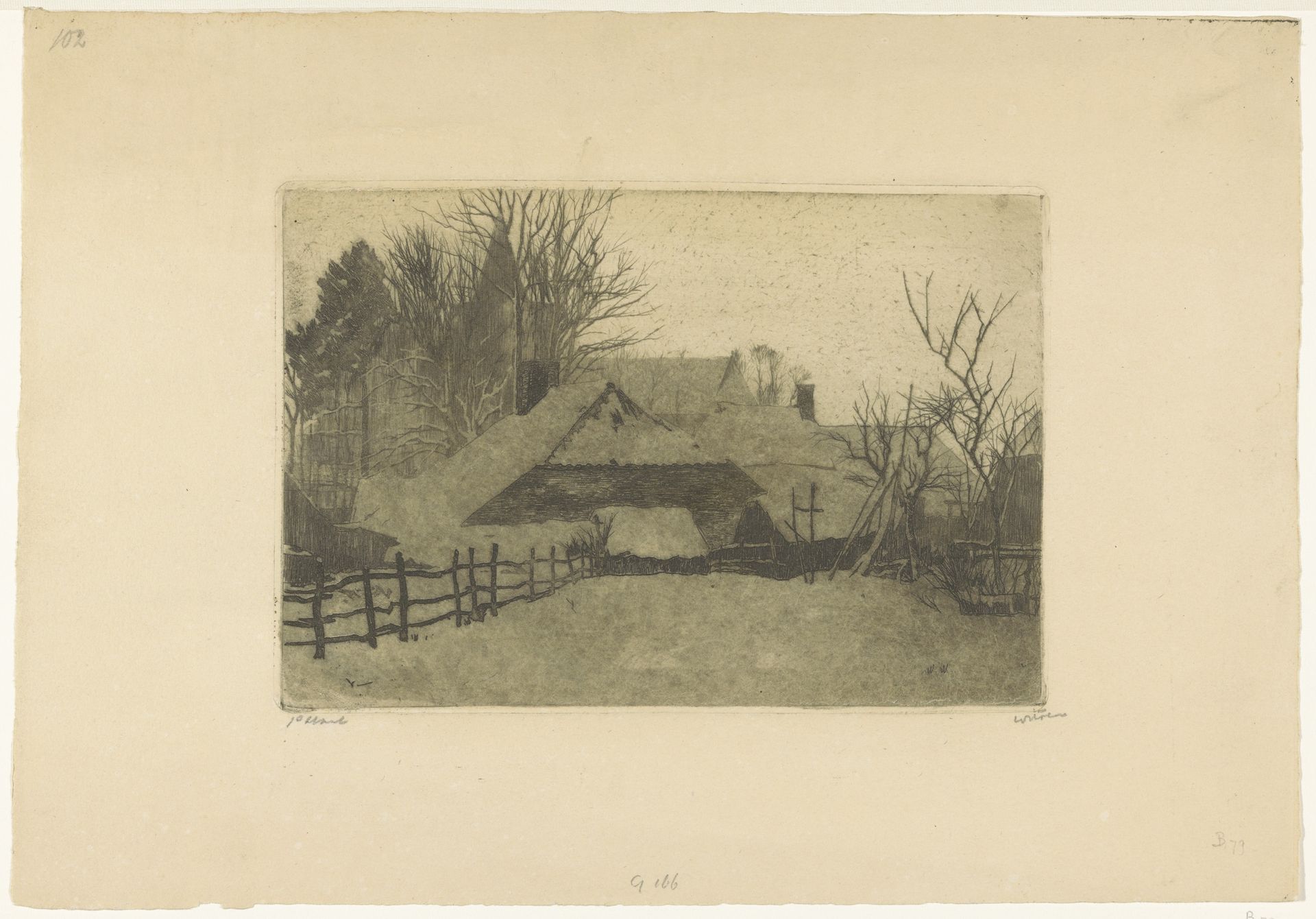 Gezicht op besneeuwde huizen in Ede by Willem Witsen