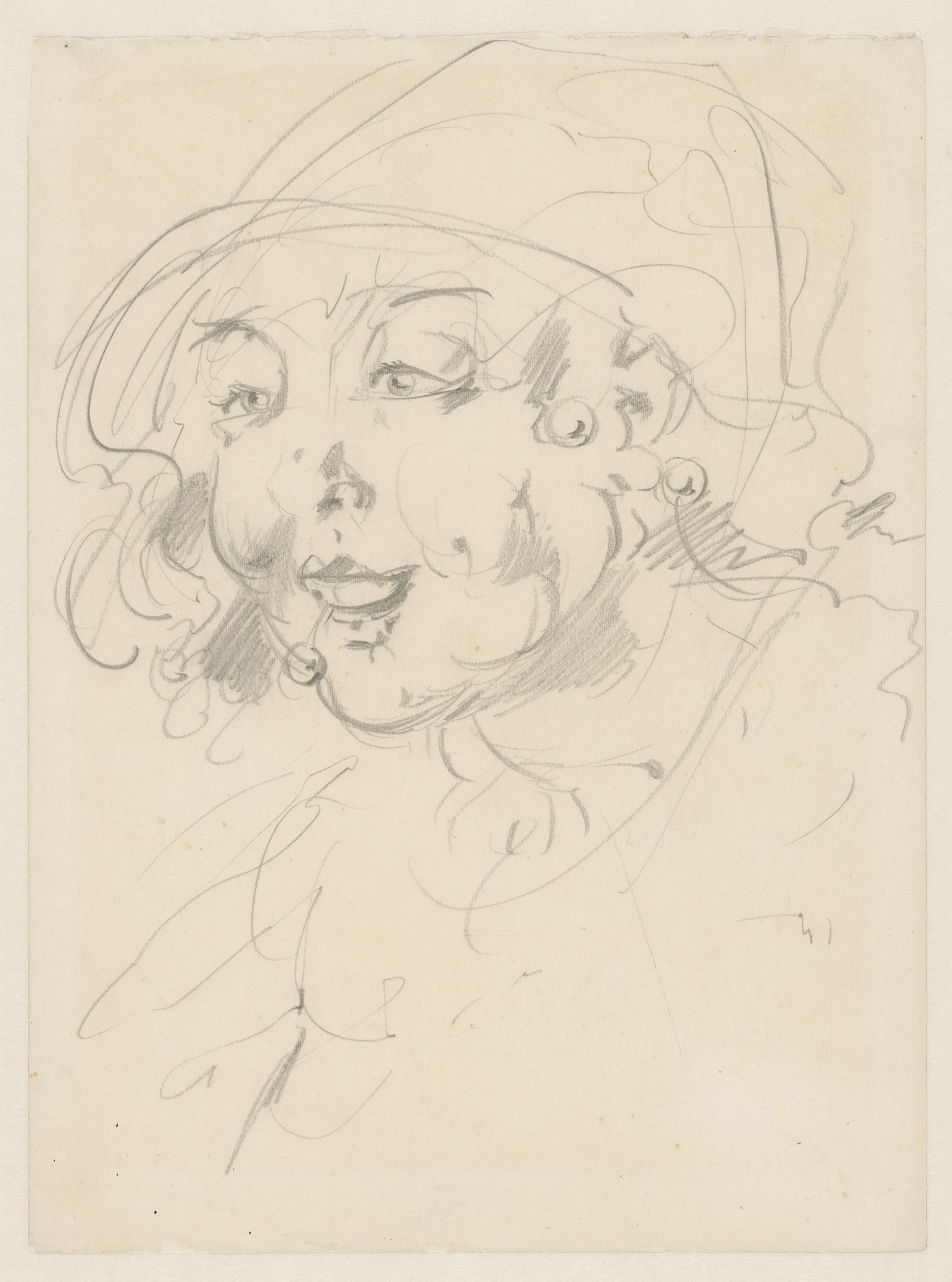 Vrouw met hoed en een kers in haar mond by Alfred Ost