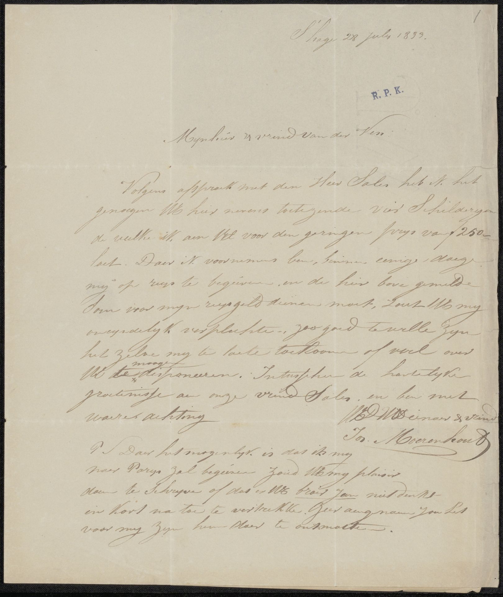Brief aan onbekend by Joseph Moerenhout
