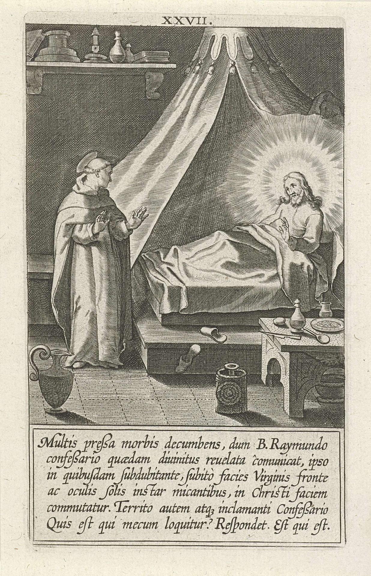 Raimundus van Capua bezoekt Catharina thuis en treft Christus aan by Cornelis Galle I