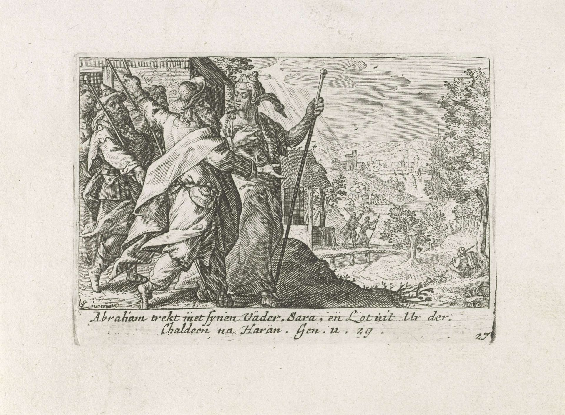 Sara en Abraham op weg naar Kanaän by Crispijn van de (II) Passe