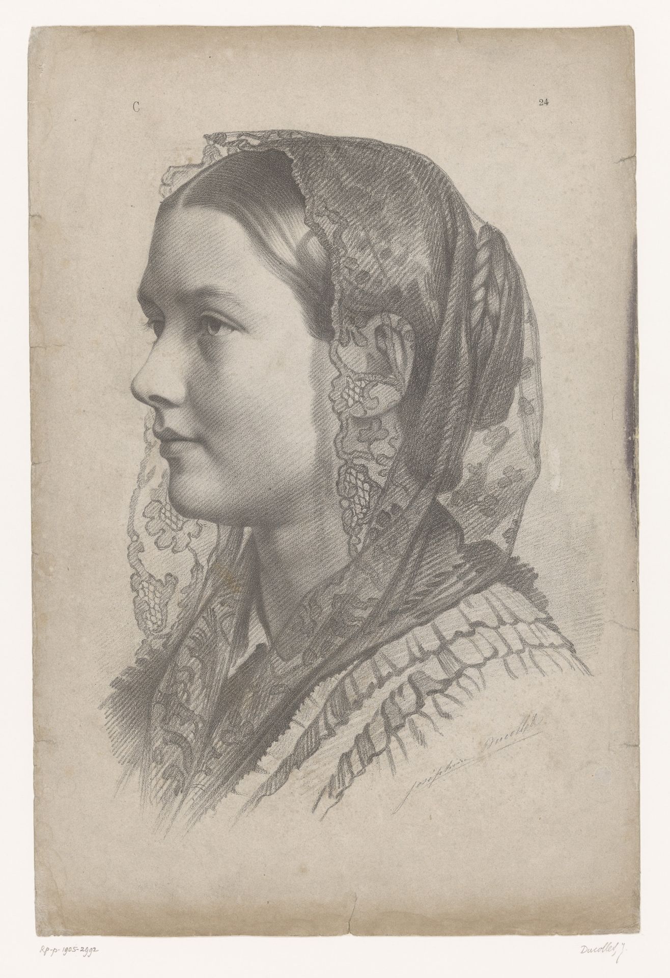 Portret van een meisje met kanten sluier by Josephine Ducollet