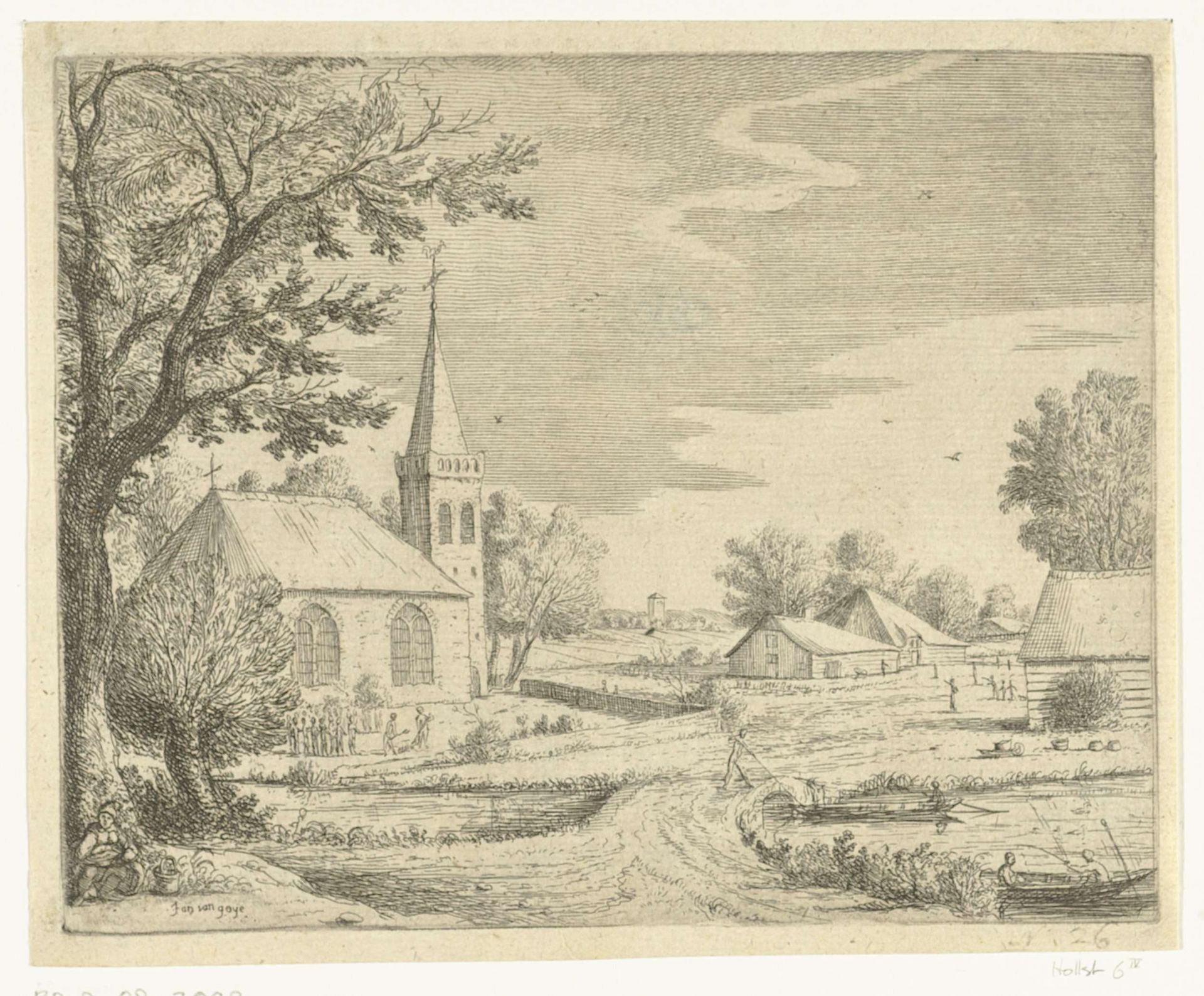 Grafdelvers voor een kerk by Jan van de Cappelle