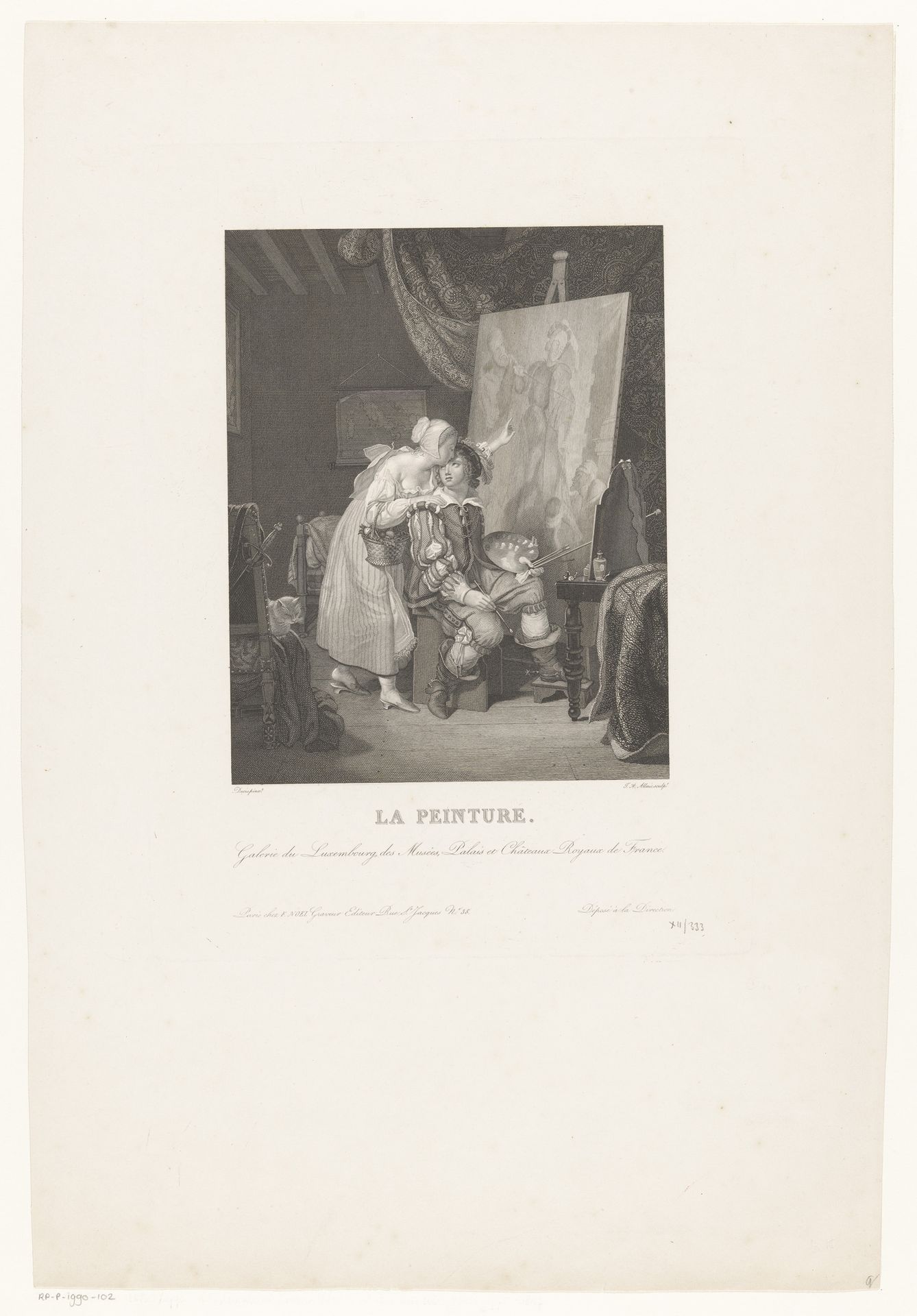 Jonge vrouw en een schilder in een atelier by Jean Alexandre Allais