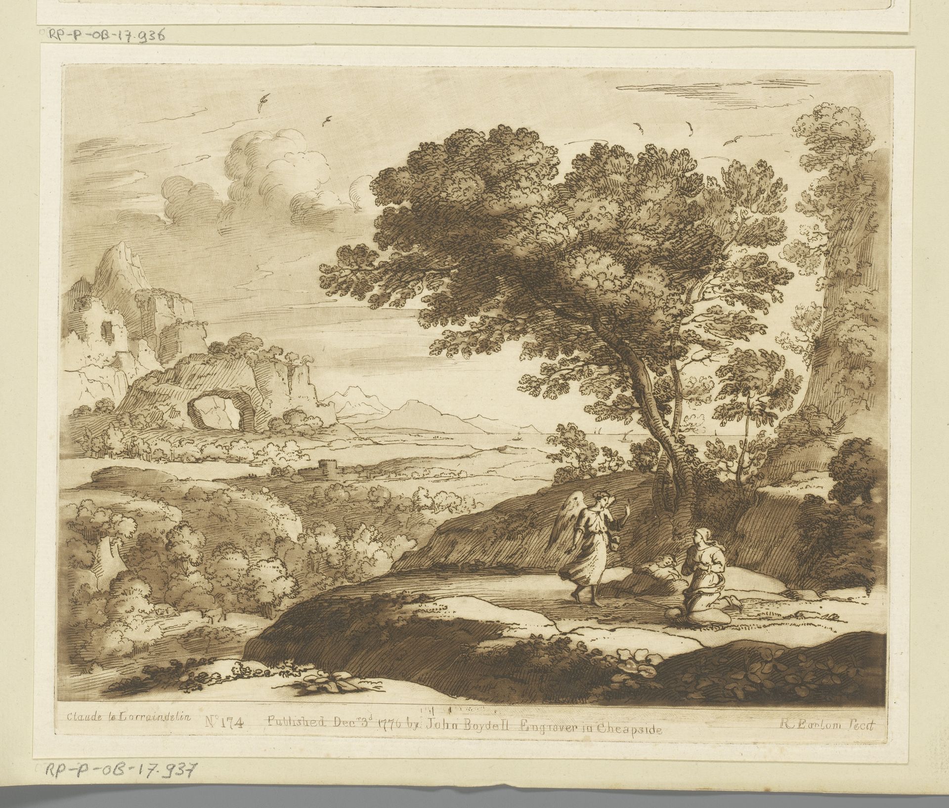 Landschap met Hagar, Ismaël en de engel by Richard Earlom