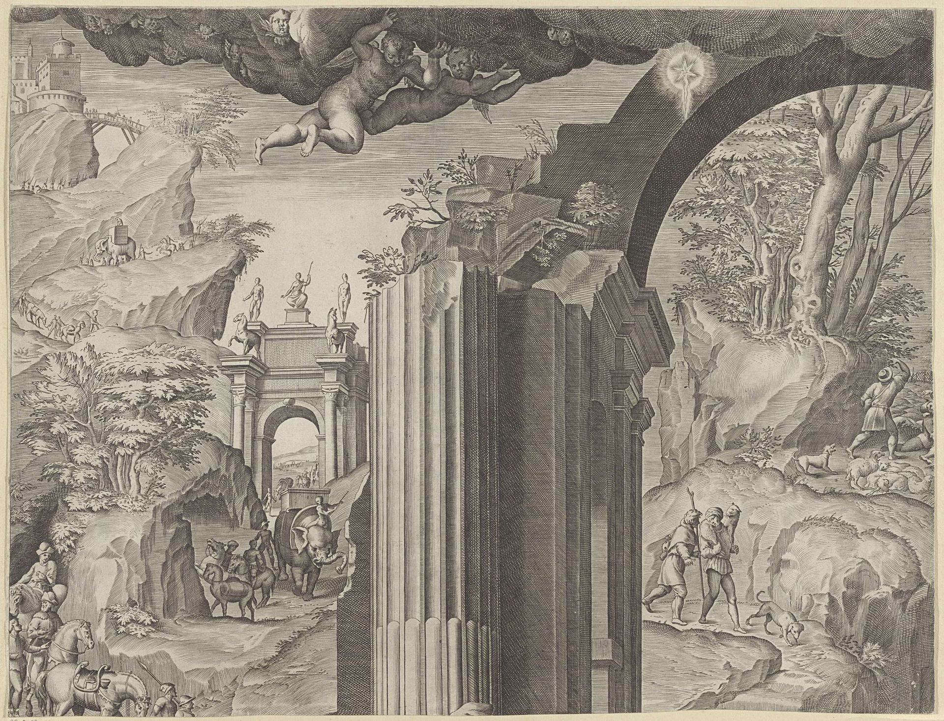 Aanbidding door de koningen (deel linksboven) by Agostino Carracci