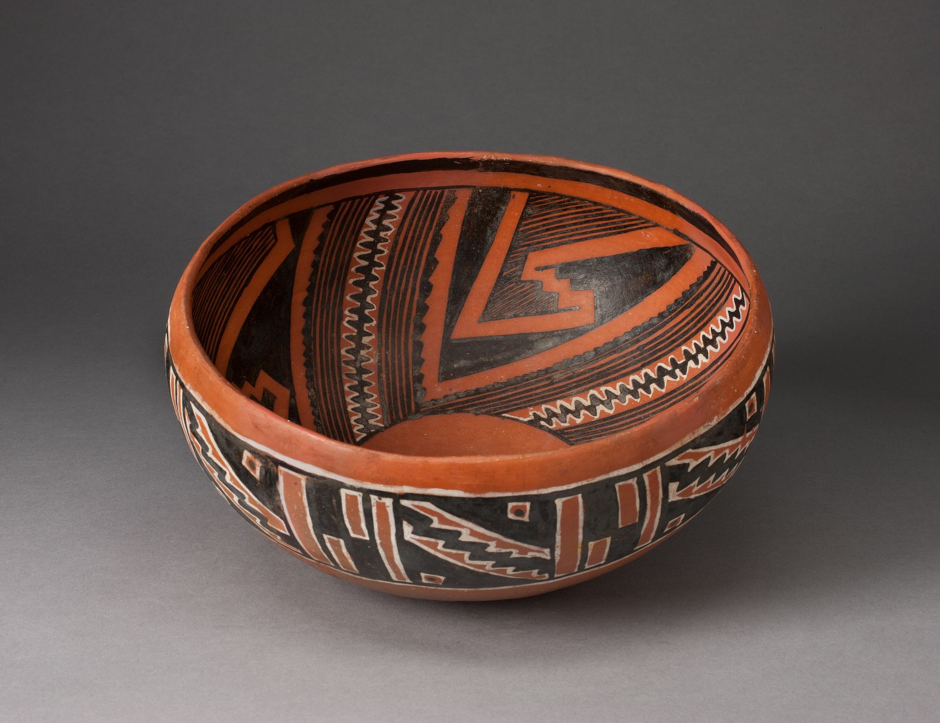 Bowl with Geometric Black-and-White Motifs on Interior and Exterior Survace by Cibola