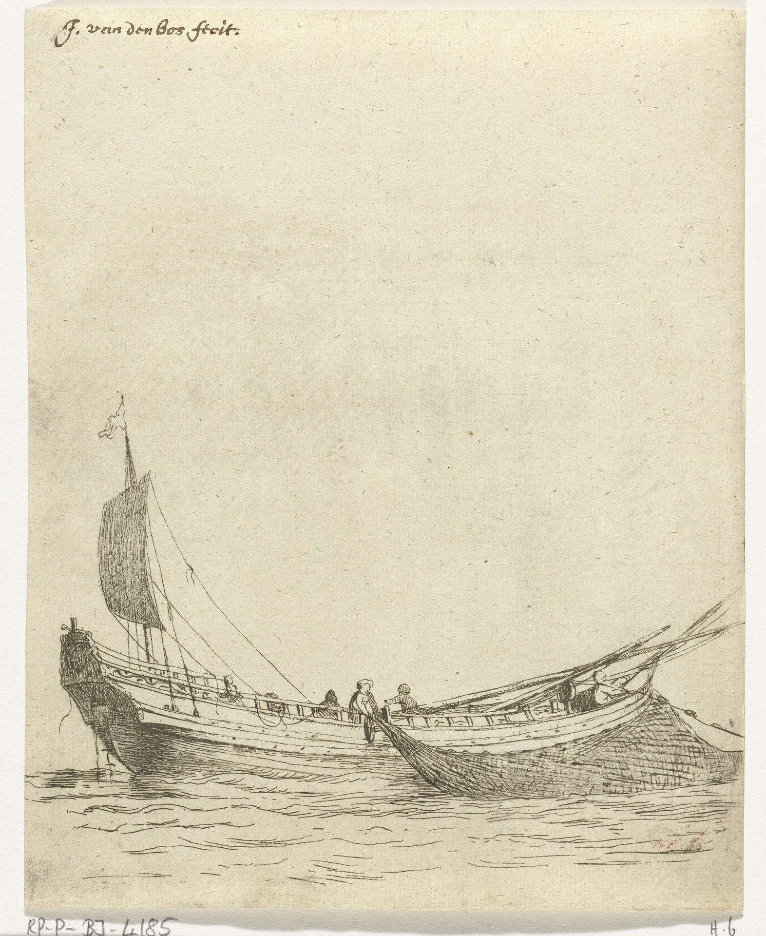 Vissersboot met hangend net by Caspar van den Bos