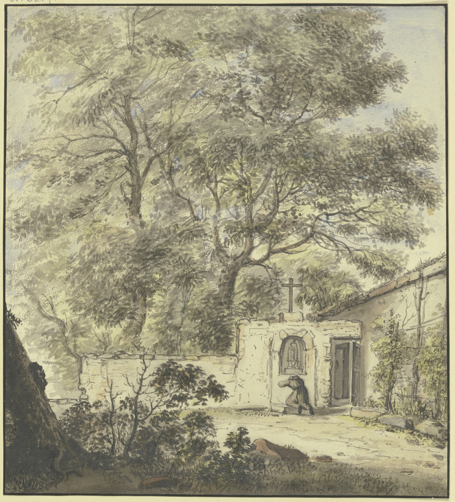 Klosterhof mit betendem Mönch by Pieter Moninckx