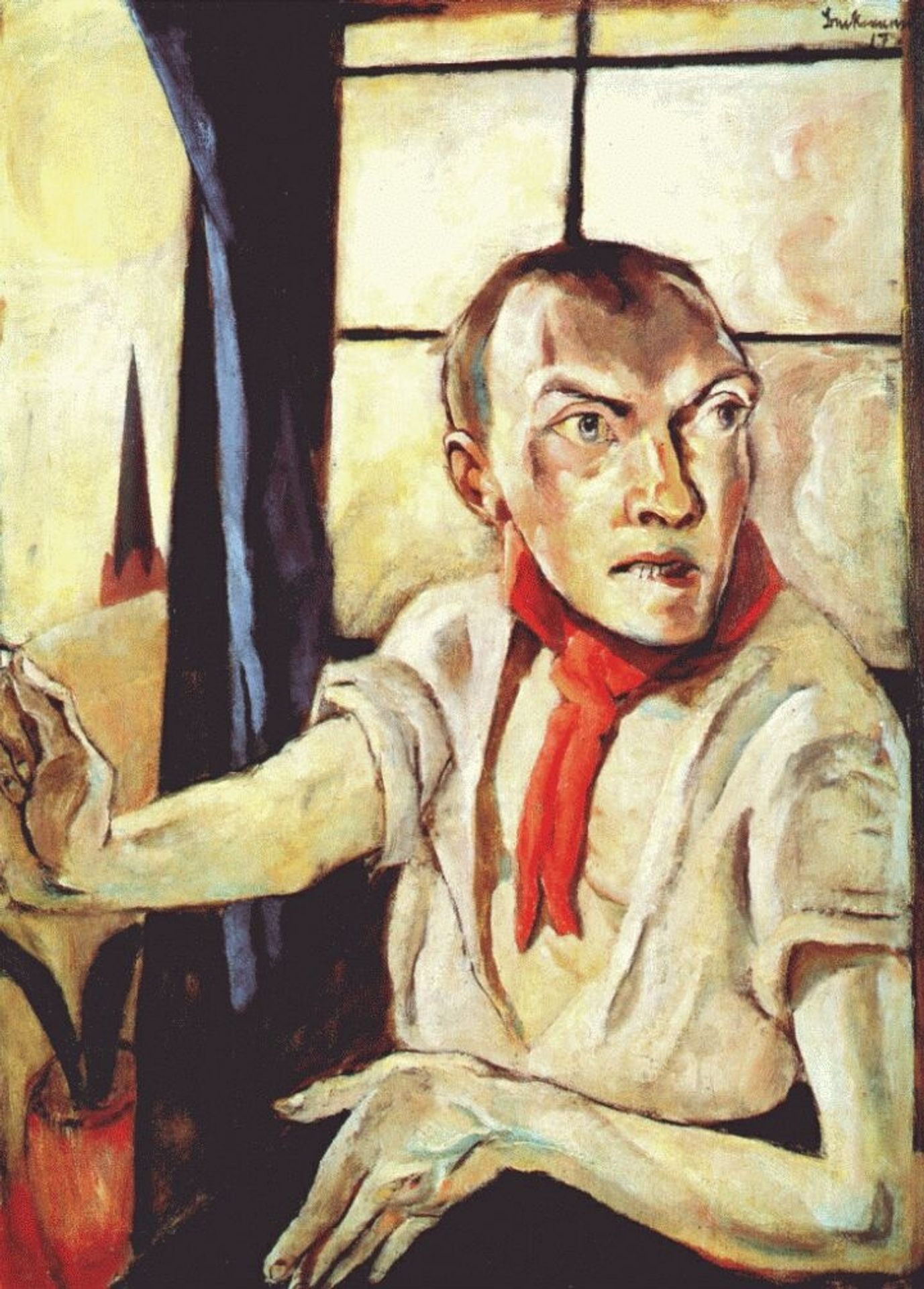 Self-Portrait with Red Scarf by Max Beckmann