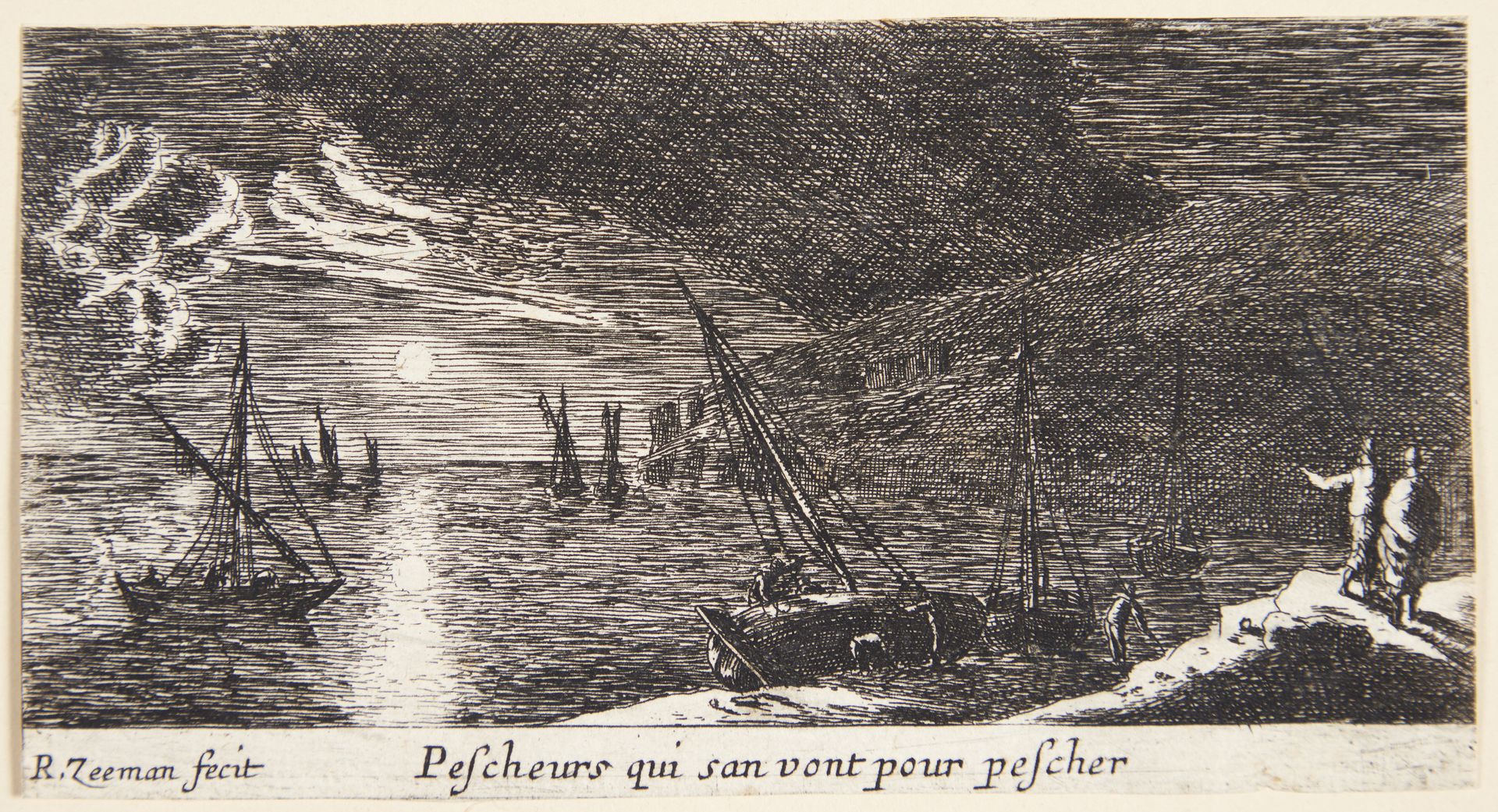 To færgebåde (steigerschuiten), i baggrunden et orlogsfartøj by Reinier Nooms