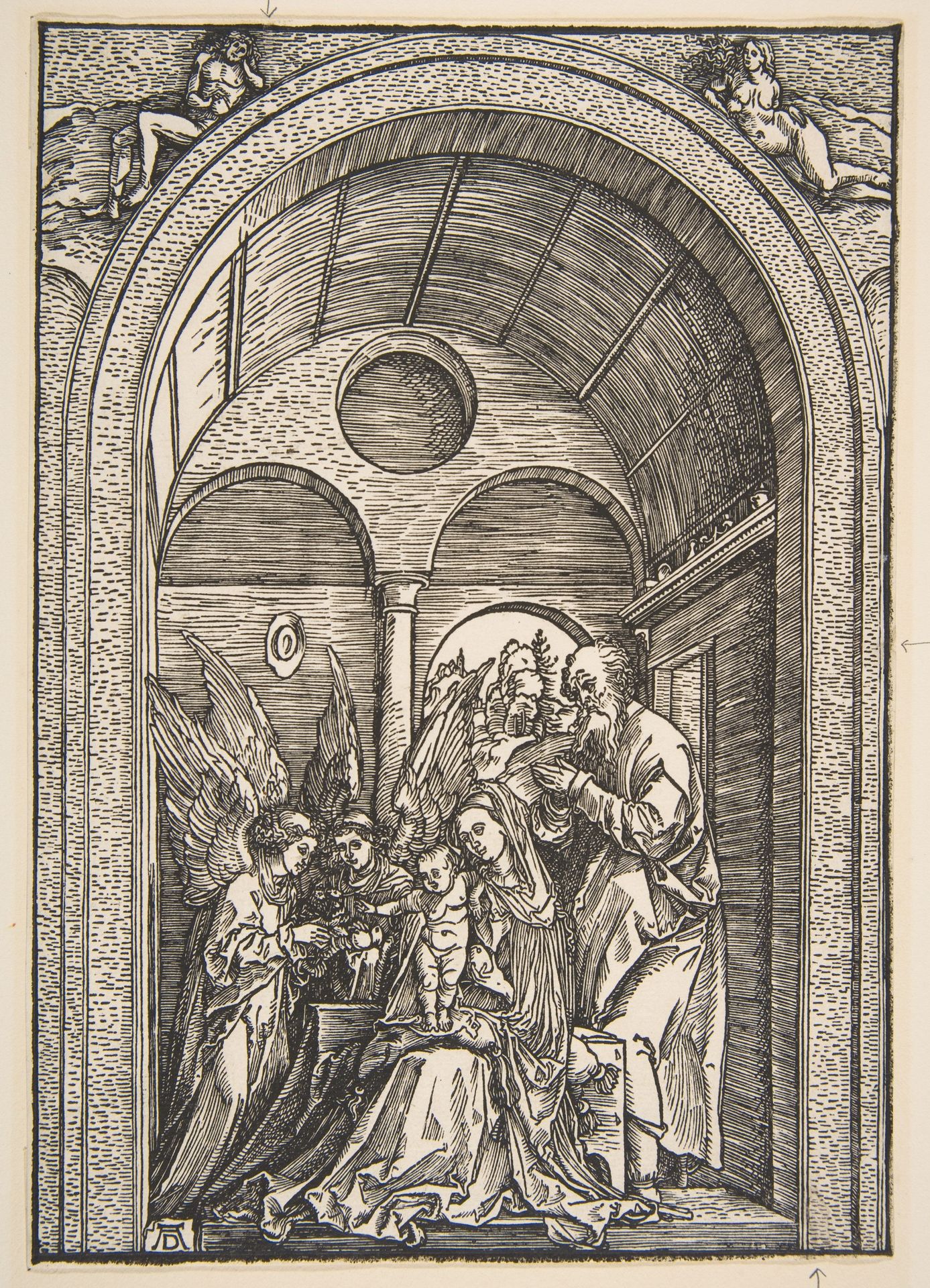 The Holy Family with Two Angels in a Vaulted Hall by Albrecht Durer