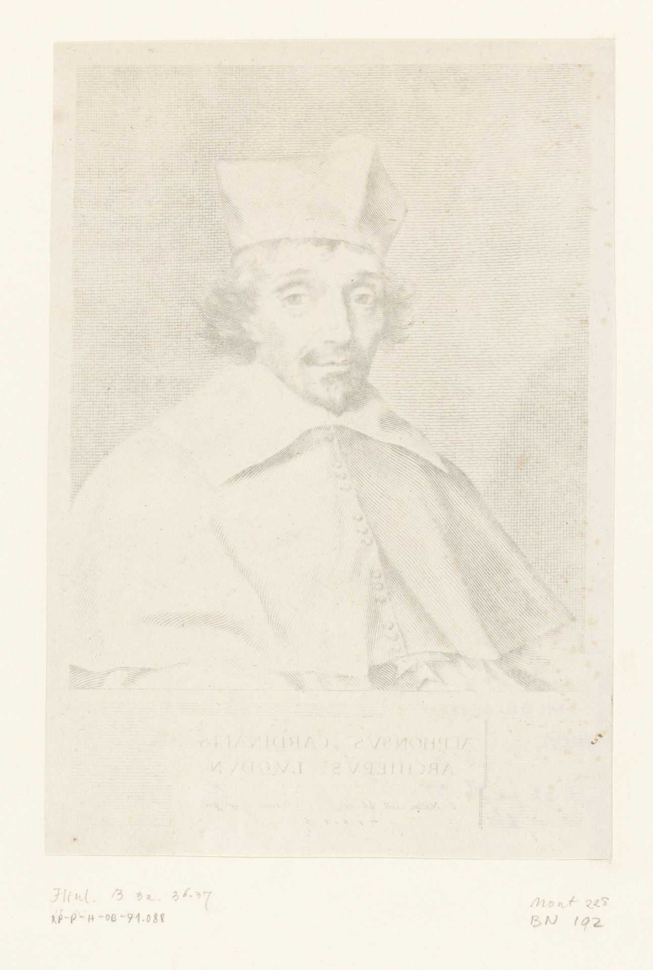 Portret van Alphonse Louis du Plessis de Richelieu, aartsbisschop van Lyon by Claude Mellan