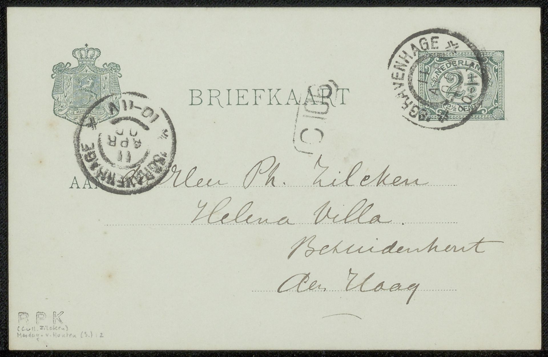 Briefkaart aan Philip Zilcken by Sientje Mesdag-van Houten