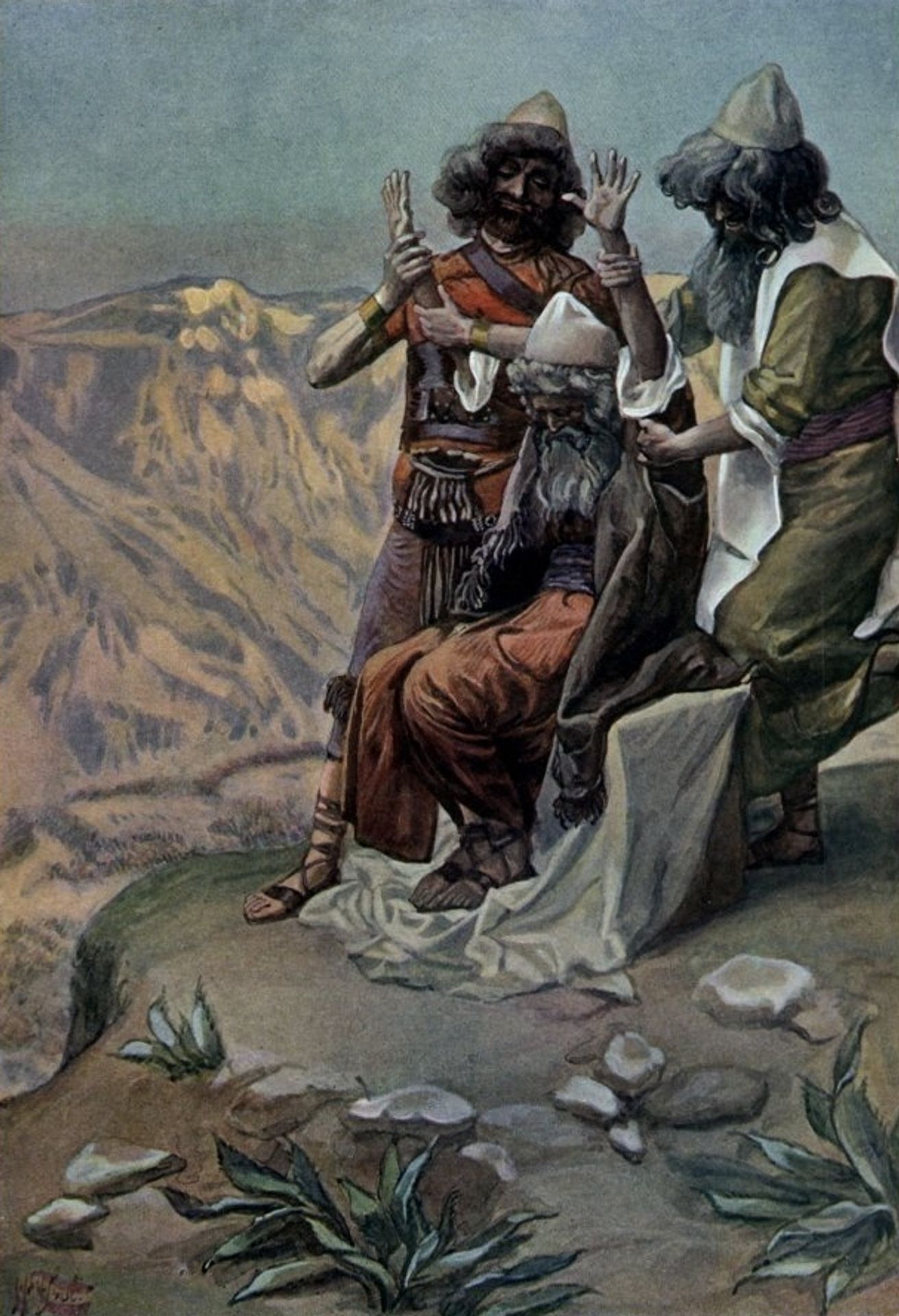 Moses on the Mountain During the Battle, as in Exodus by James Tissot