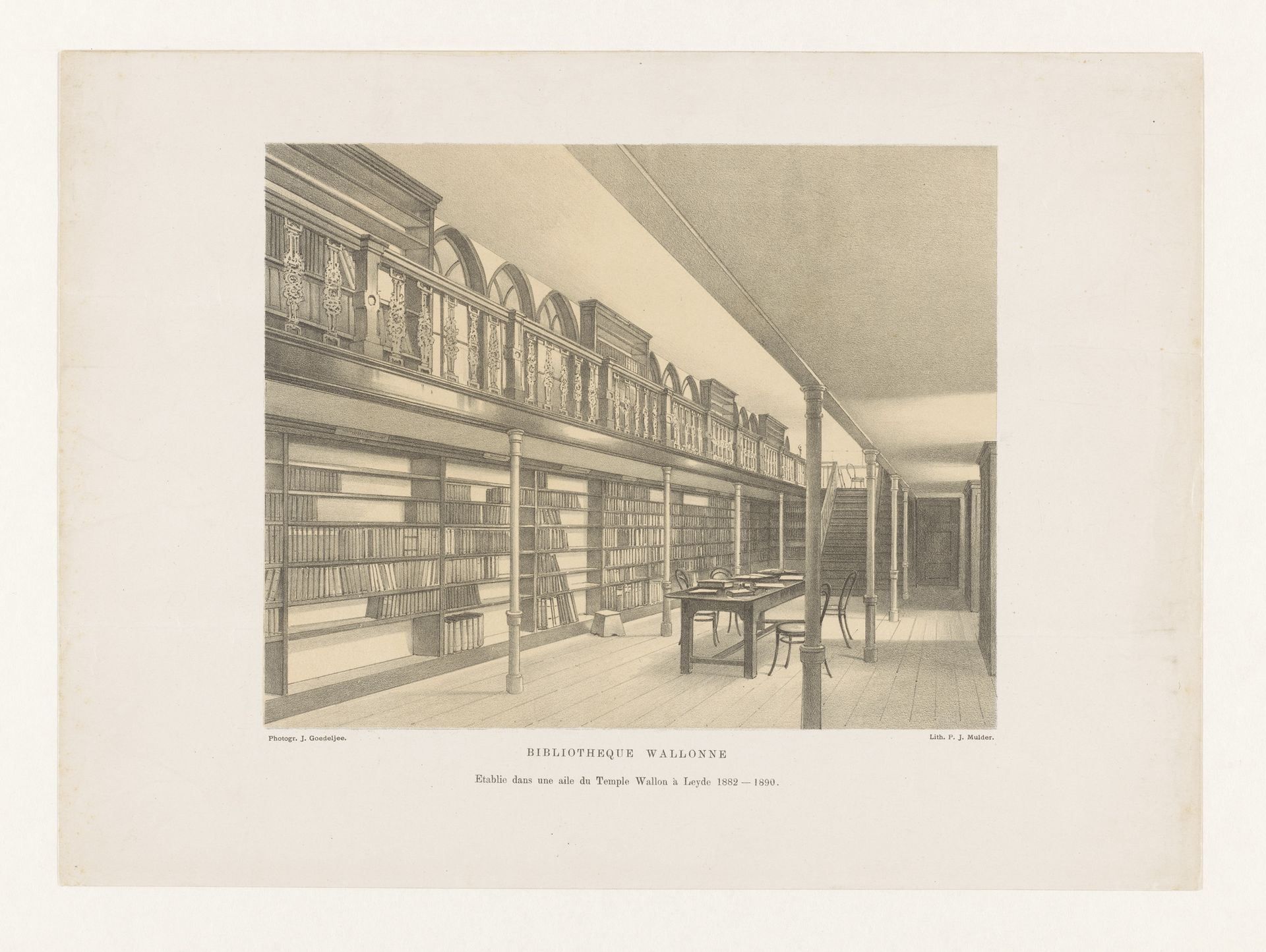 Interieur van de Bibliotheek Wallonne te Leiden by Pieter Jacobus Mulder