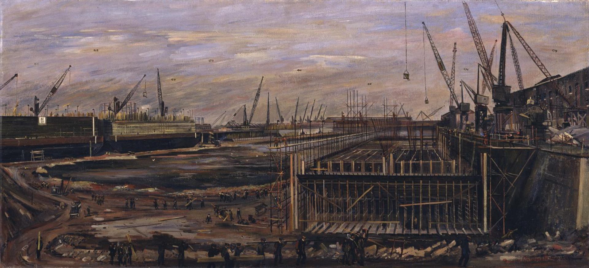 Building the Mulberry Harbour, London Docks by  Frances Macdonald