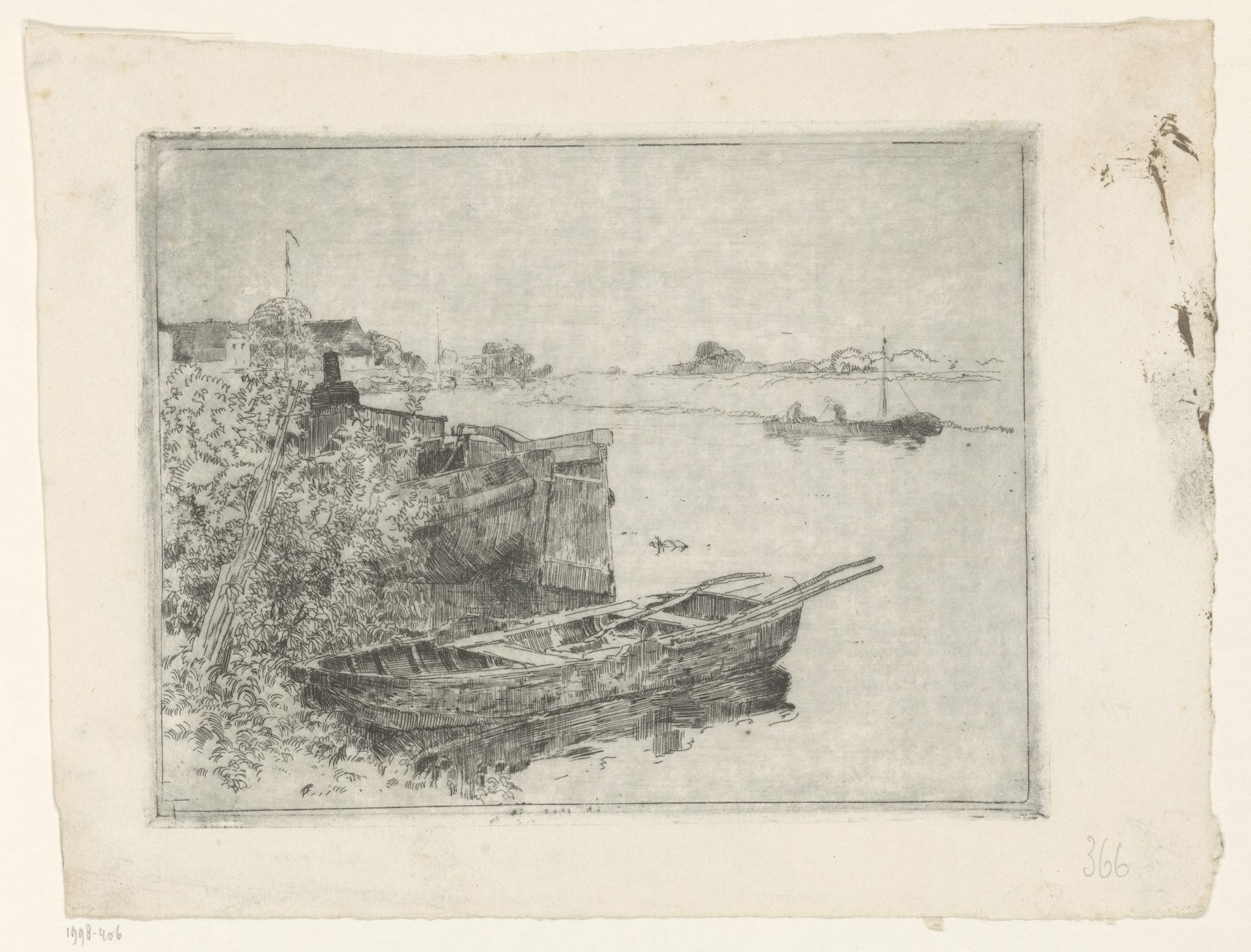 Rivier met boten aan de waterkant by Cornelis Vreedenburgh