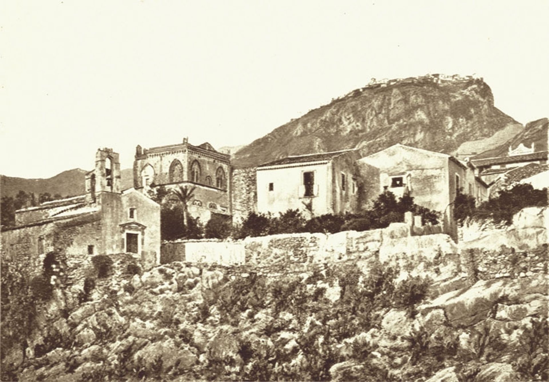 San Michele church and the Palace of the Dukes of Santo Stefano, In the background, Castelmola by Giuseppe Bruno