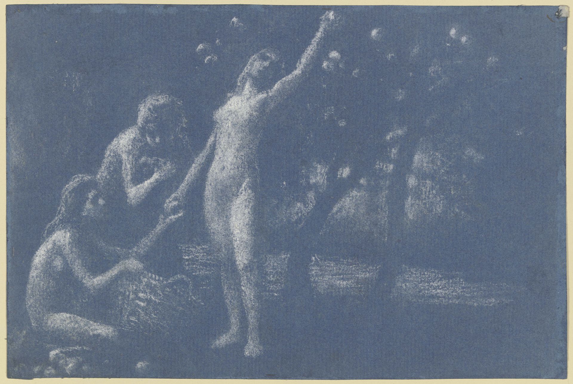 Drei nackte Mädchen bei der Apfelernte by Alois Johann Penz