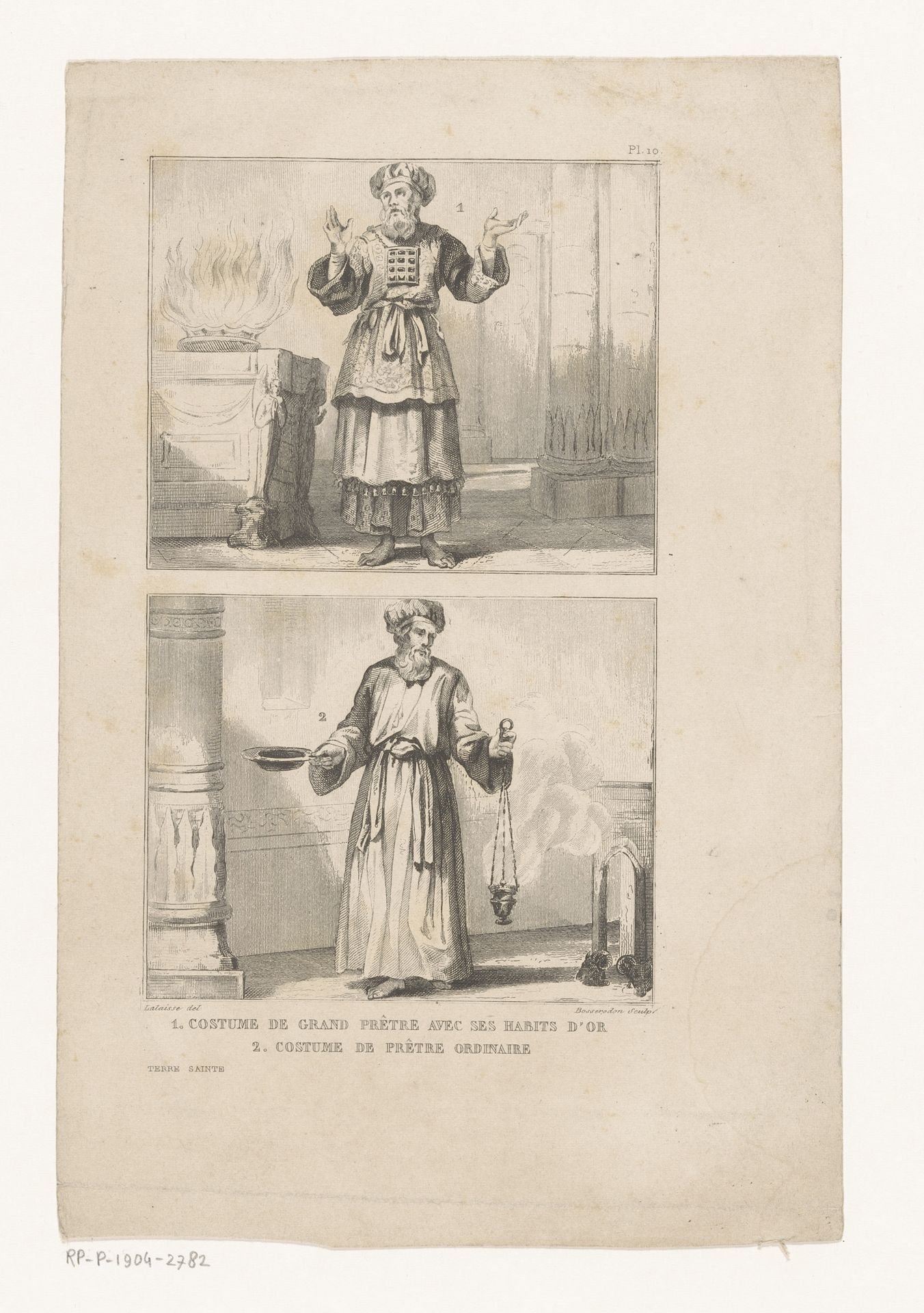 Twee afbeeldingen van priesters in liturgische kleding by M.L. Bosredon