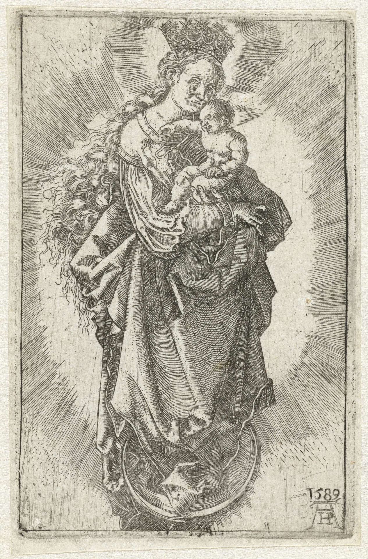 Maria met kind op een maansikkel by Monogrammist AH (16e eeuw)