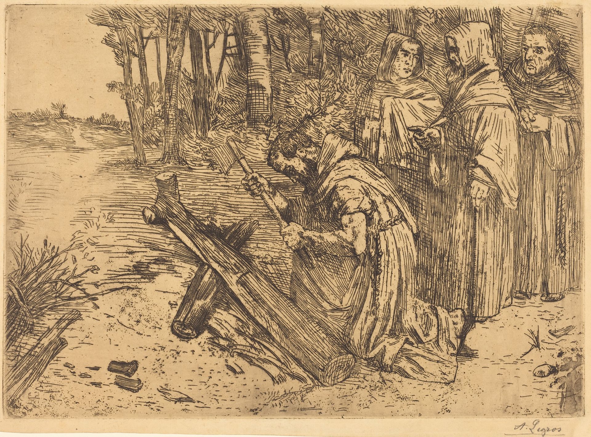 Monks Chopping Wood (Les moines bucherons) by Alphonse Legros