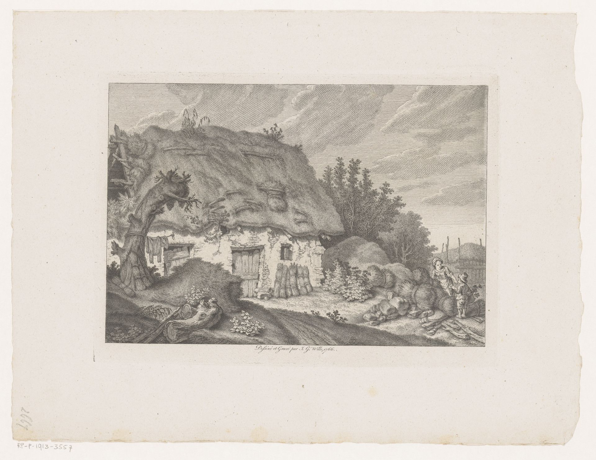 Boerderij met hooibergen by Johann Georg Wille