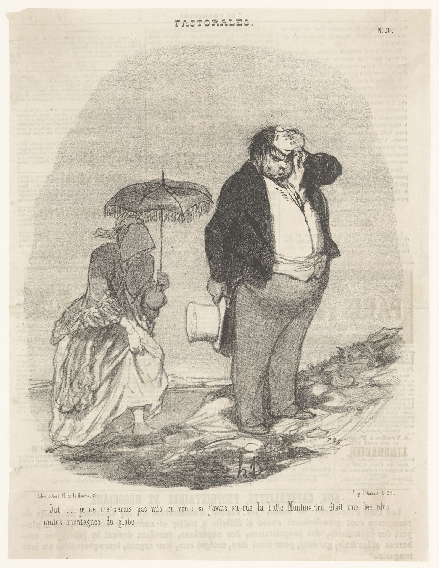 Echtpaar beklimt de heuvel Montmartre by Honoré Daumier