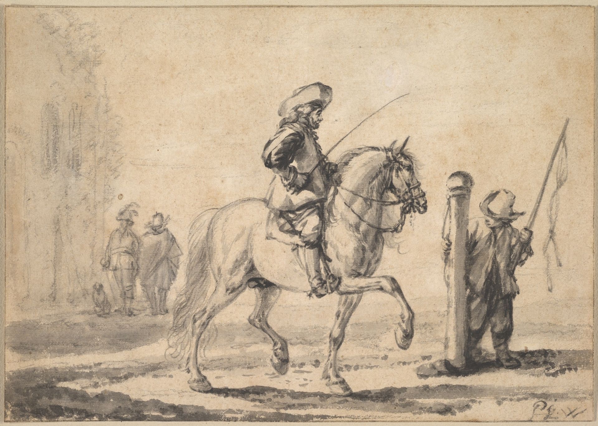 A Mounted Grey Horse Being Schooled in Piaffe by Philips Wouwerman