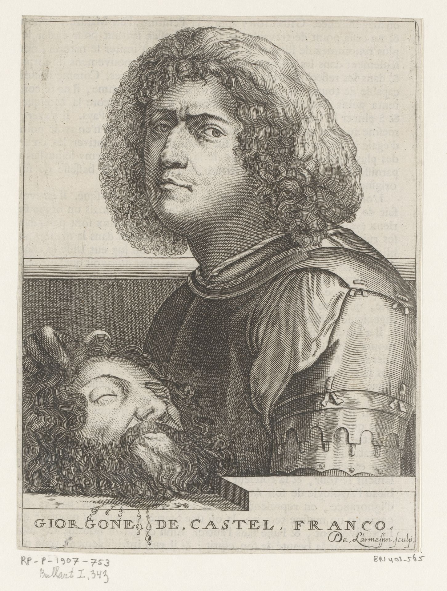 Portret van Giorgione als David met het hoofd van Goliath by Nicolas de (I) Larmessin