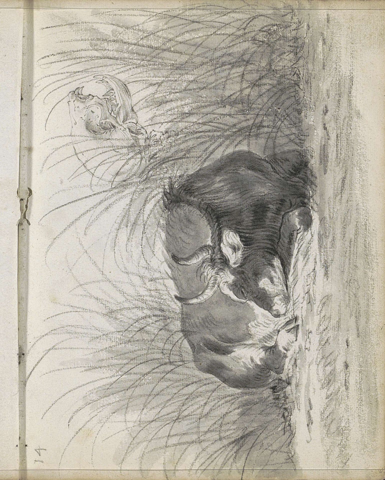 Slapende koe in het gras by Cornelis Saftleven