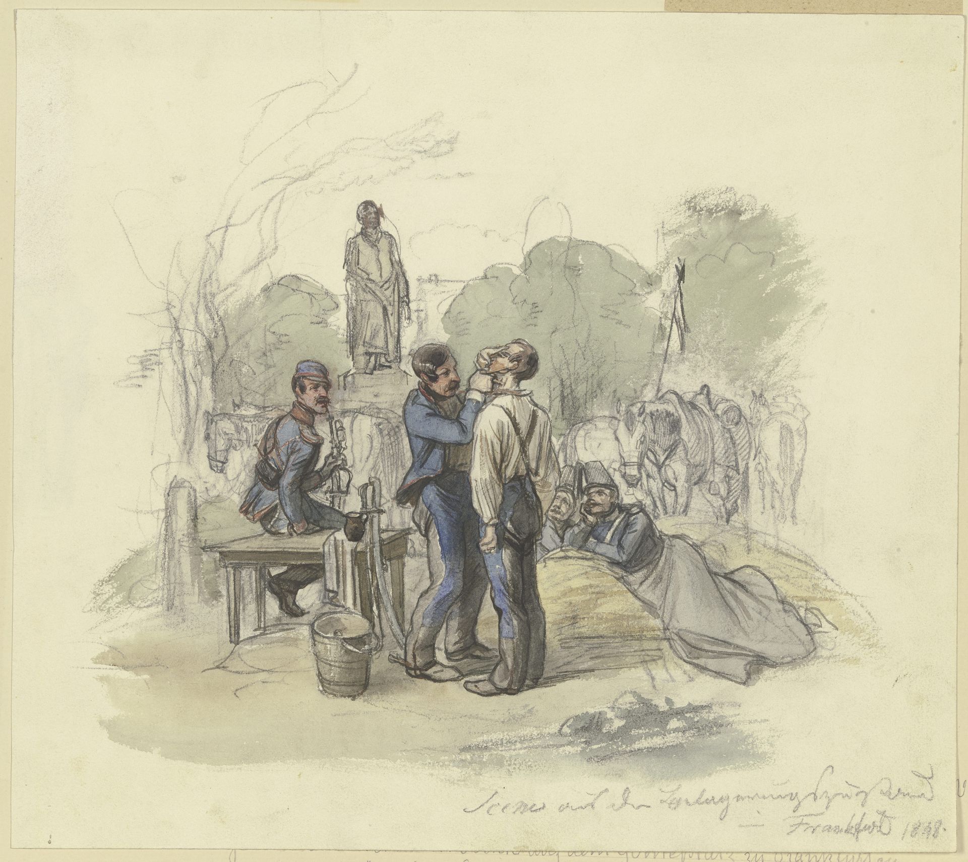 Würtembergische Reiterei auf dem Goetheplatz zu Frankfurt am Main in den Septembertagen 1848 by Jakob Fürchtegott Dielmann