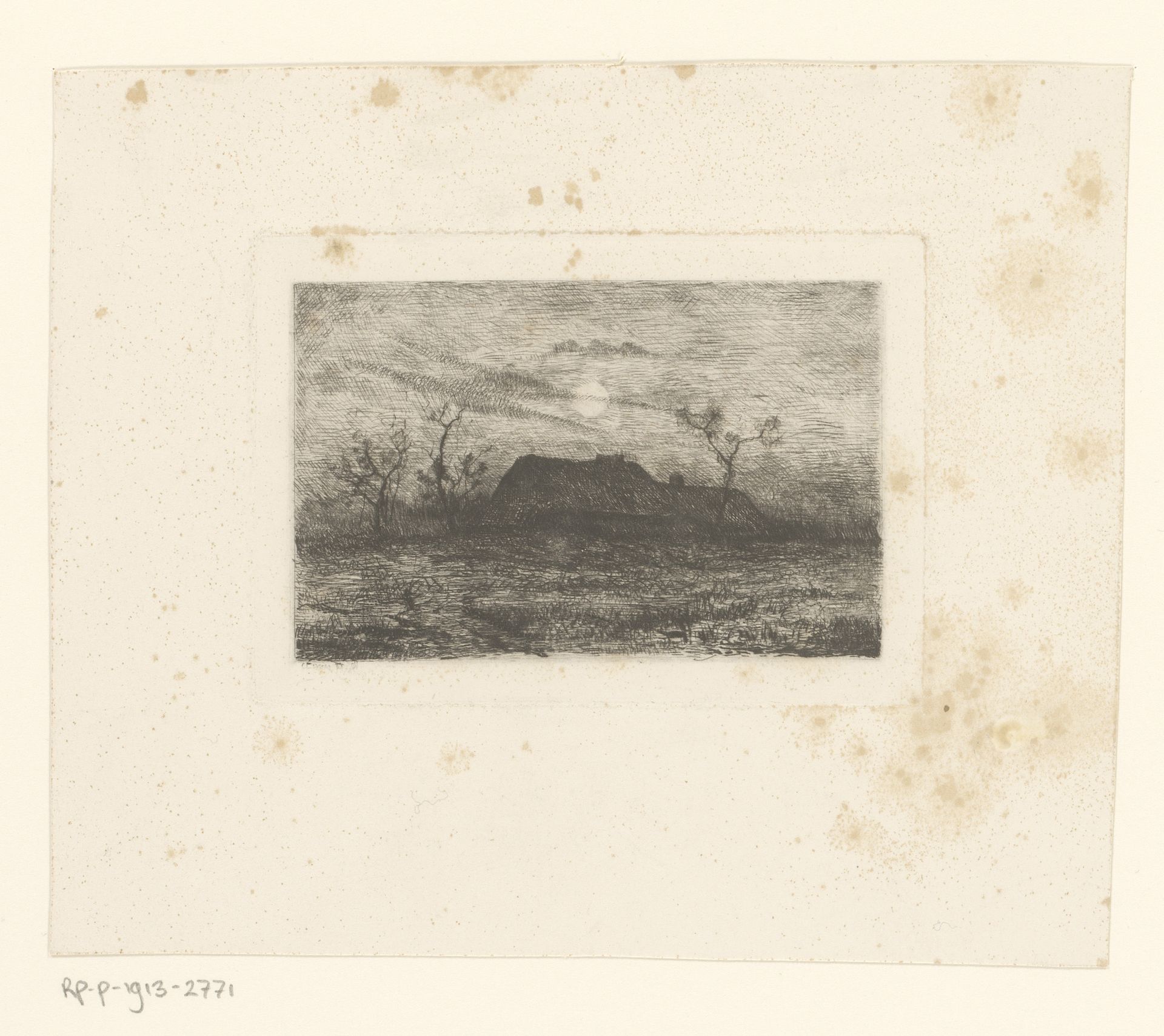 Landschap met boerderij in maanlicht by Henri Rul