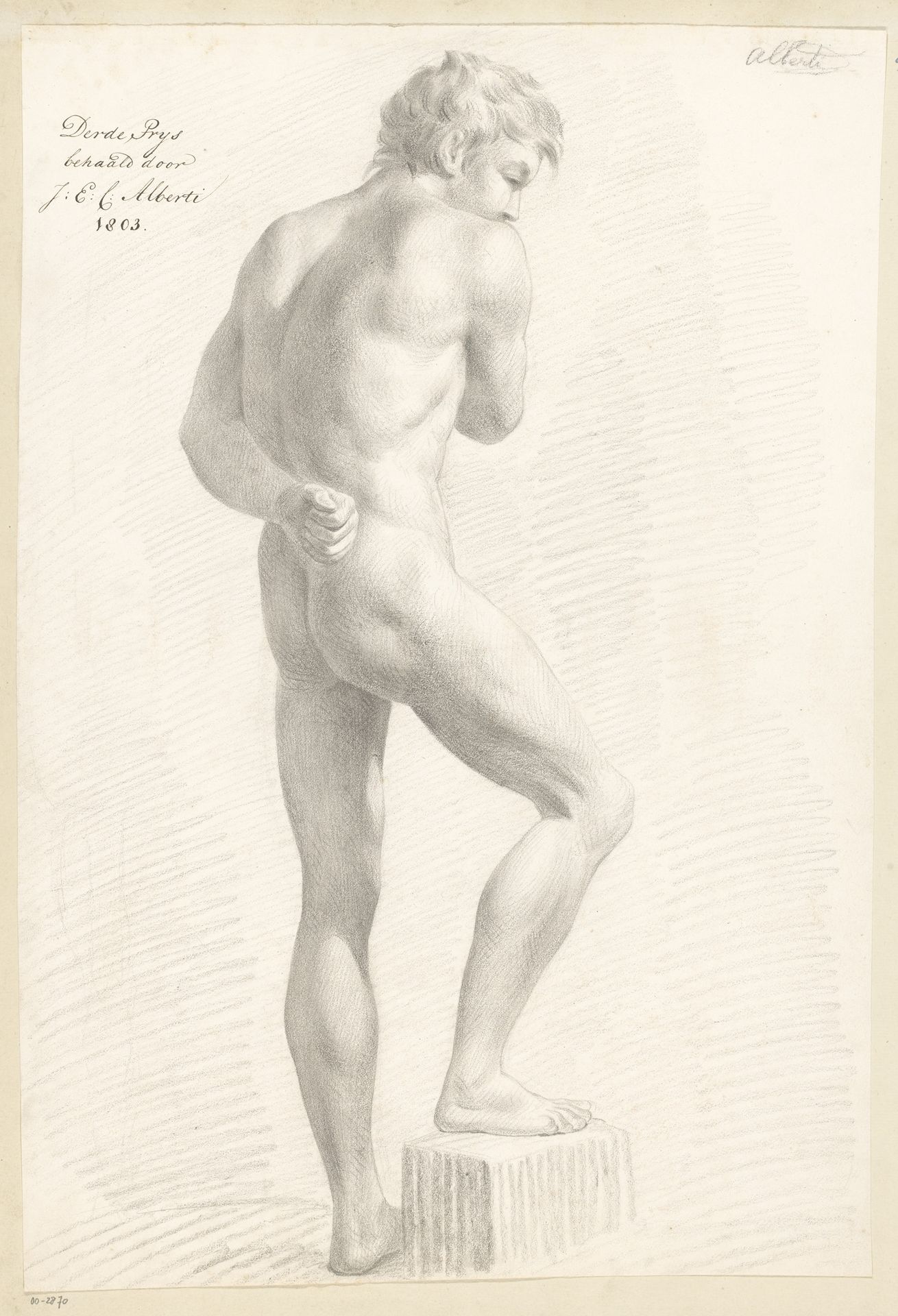 Staand mannelijk naakt, op de rug gezien (3e prijs 1803) by Joannes Echarius Carolus Alberti