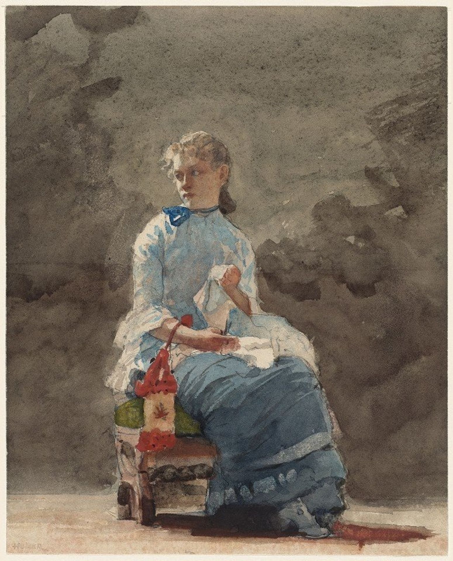 Young Woman Sewing by Winslow Homer