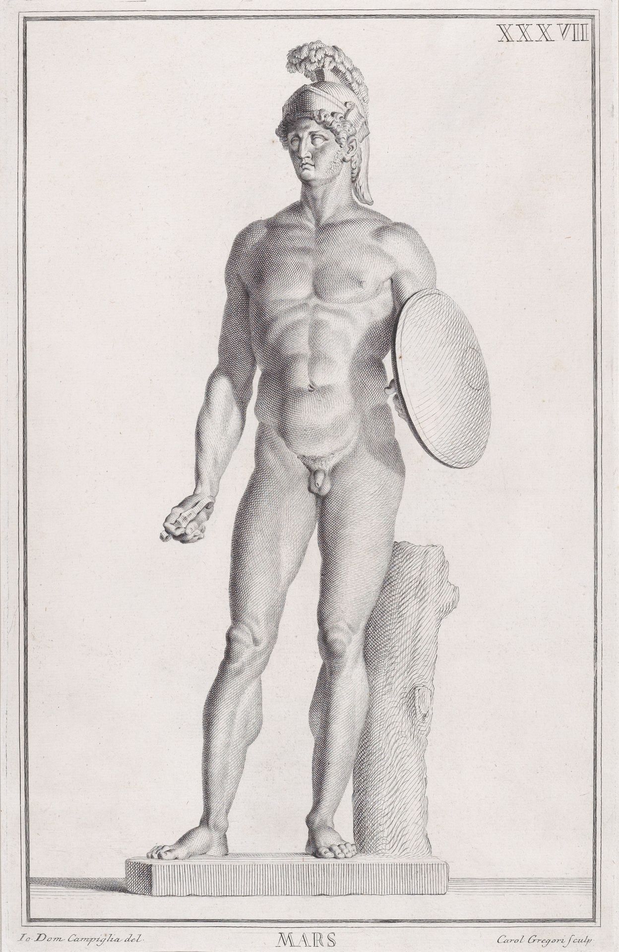 Plate XXXVII (37): Mars, from "Museum Florentinum" (Statuae antiquae dorum et virorum illustrium) by Carlo Gregori