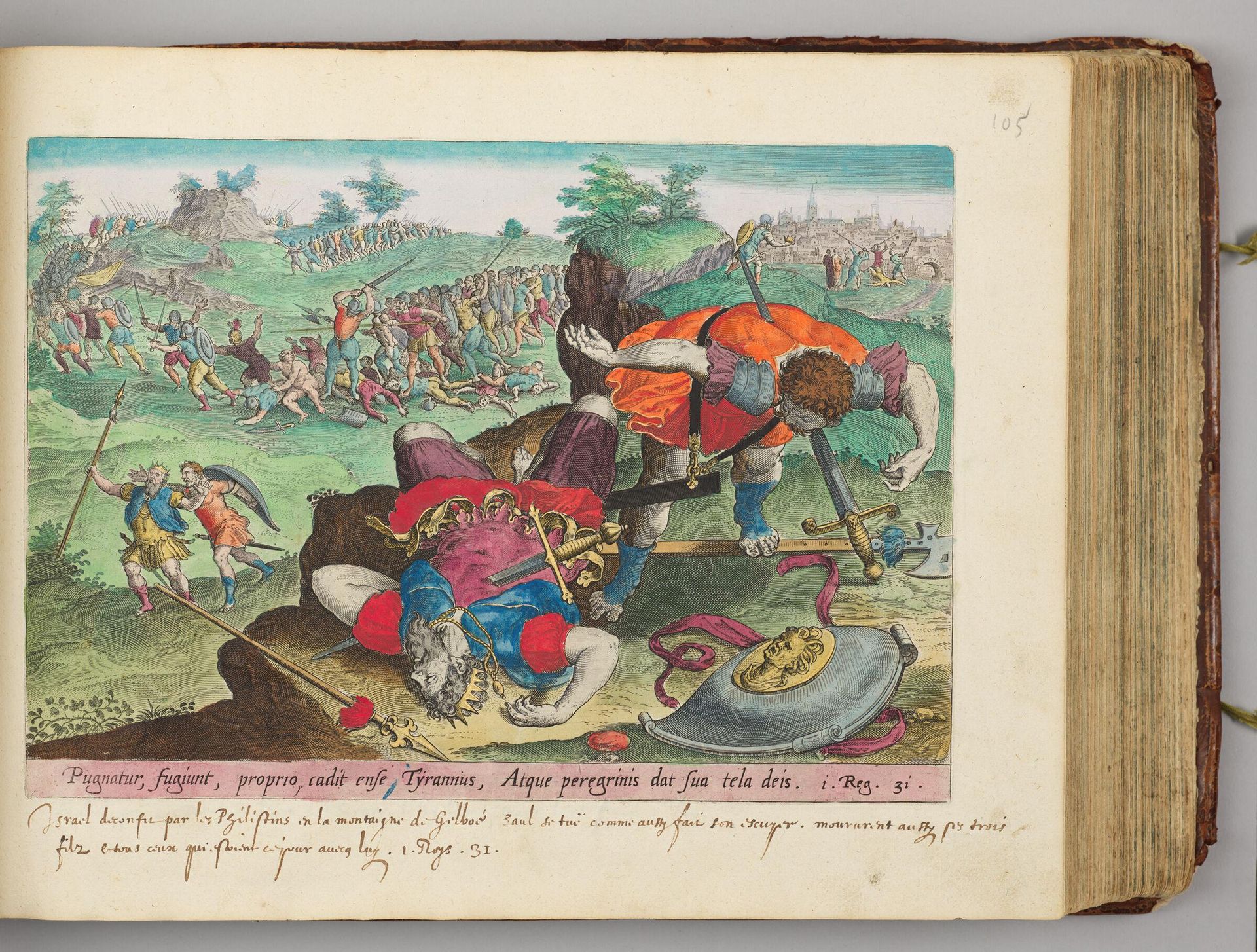 Saul and His Armor-bearer Kill Themselves with Their Swords by Hans Collaert the Elder