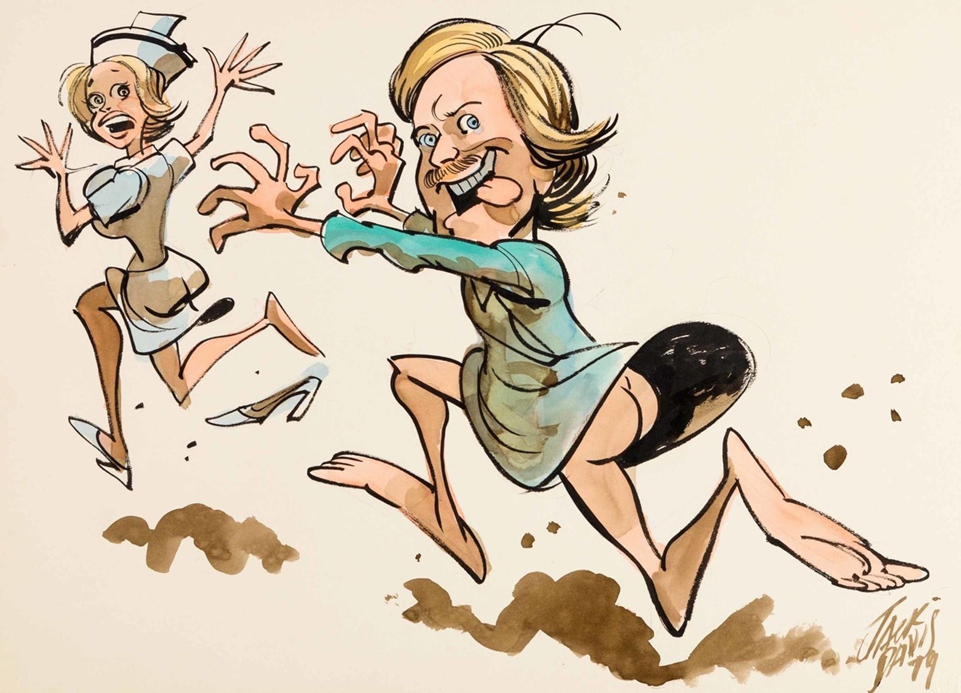 Patient Chasing Nurse by Jack Davis