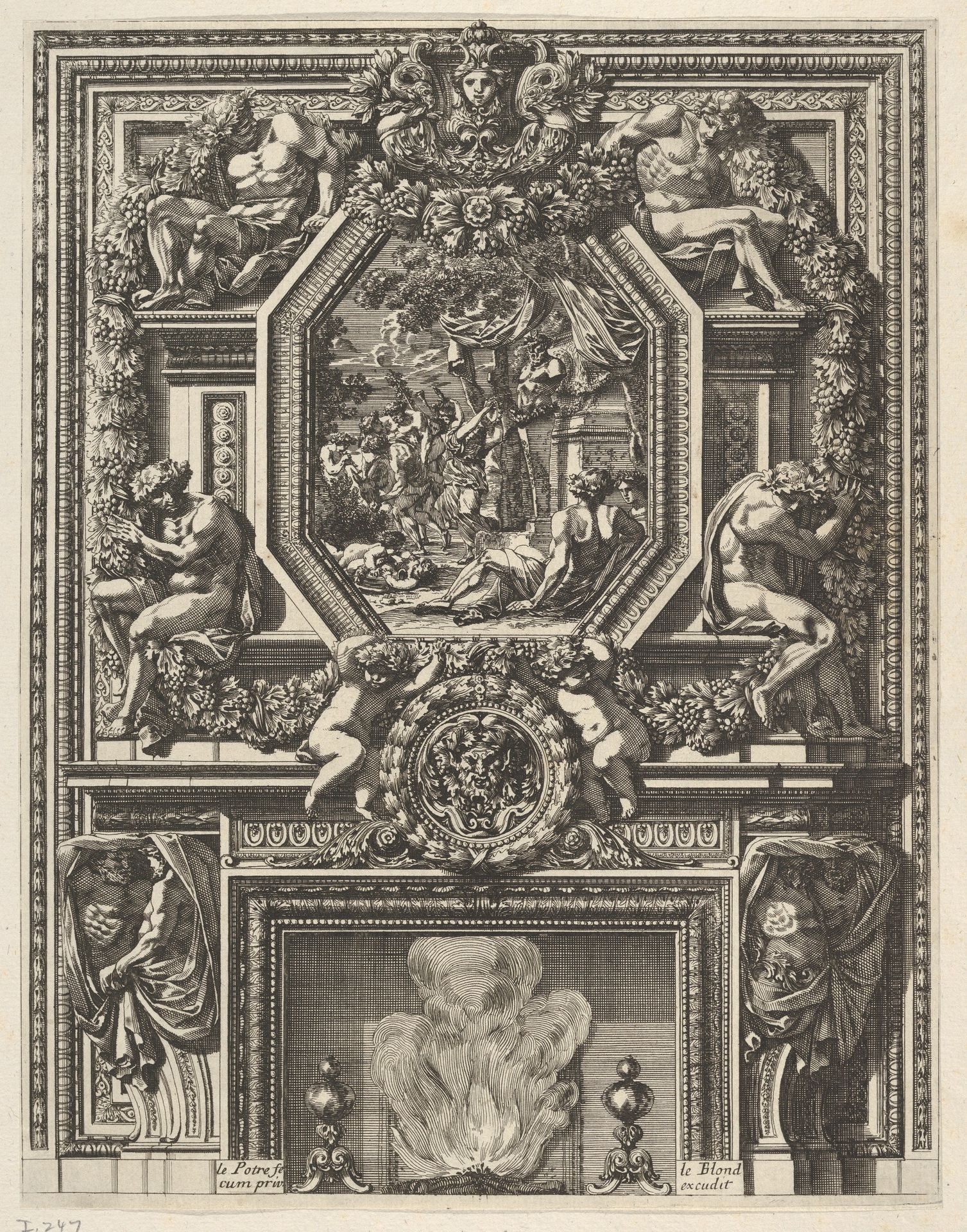 Chimney with a Bacchanal over the Mantle from 'Grandes Cheminée' by Jean Le Pautre