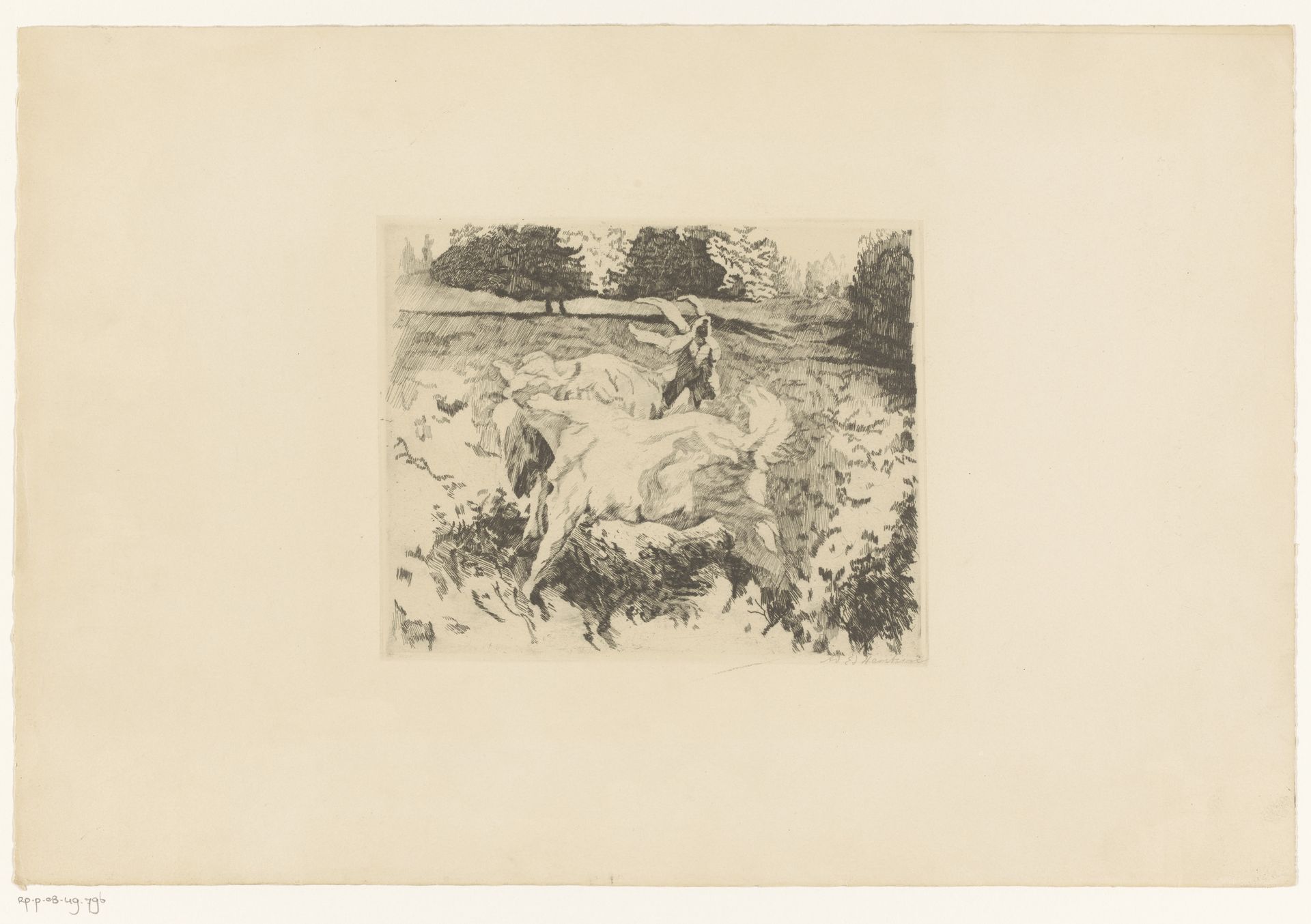 Twee geiten in een weide by Adolf Eduard Herstein