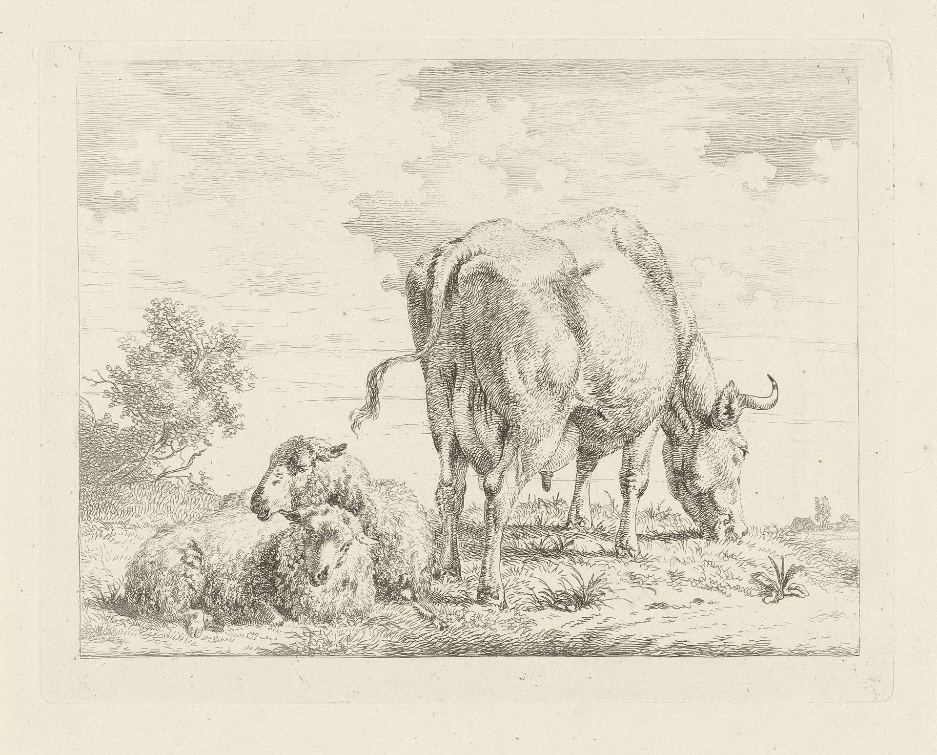 Koe met twee schapen by Pieter Gerardus van Os