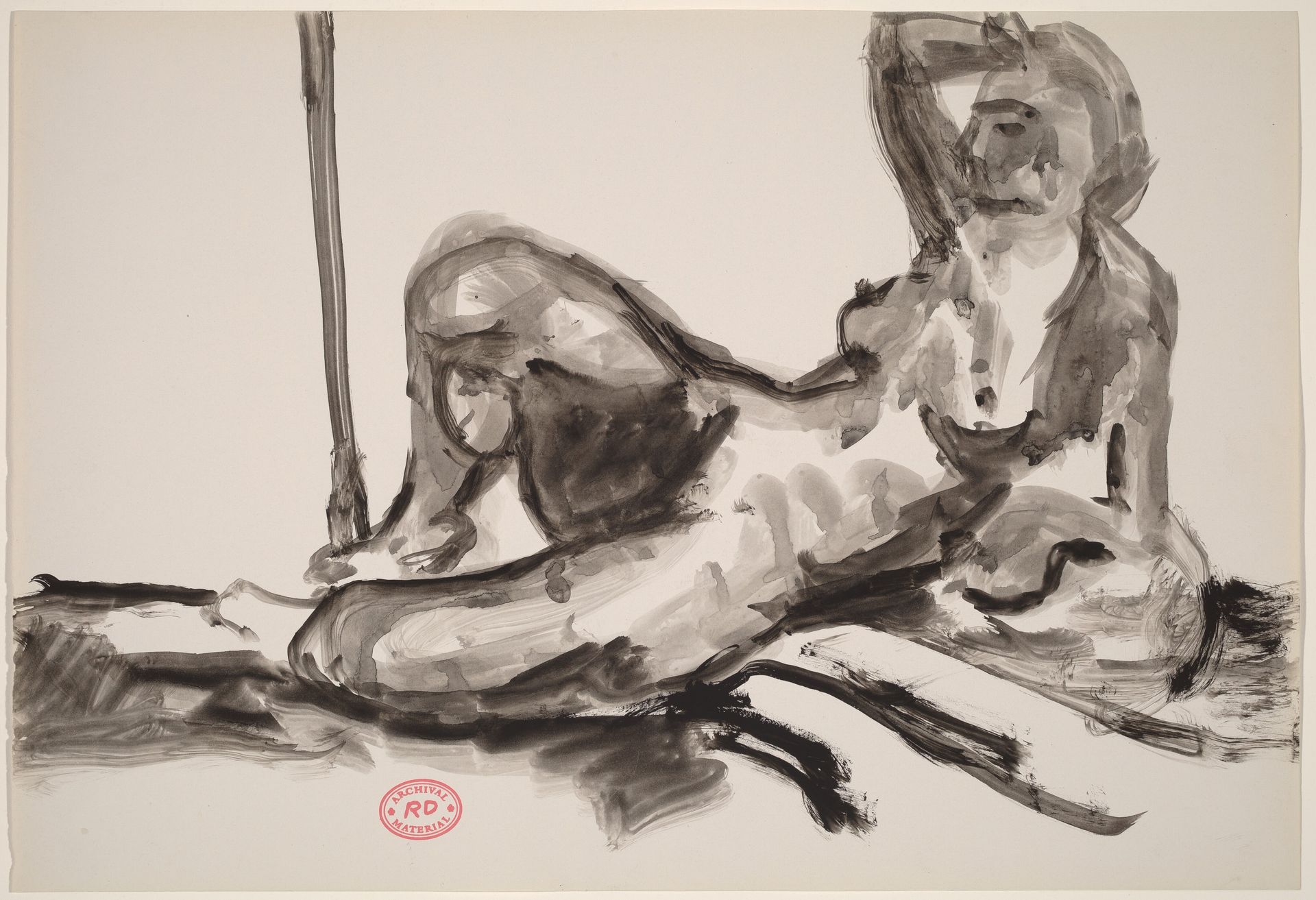 Untitled [reclining nude resting on her left side and raising her right arm] by Richard Diebenkorn